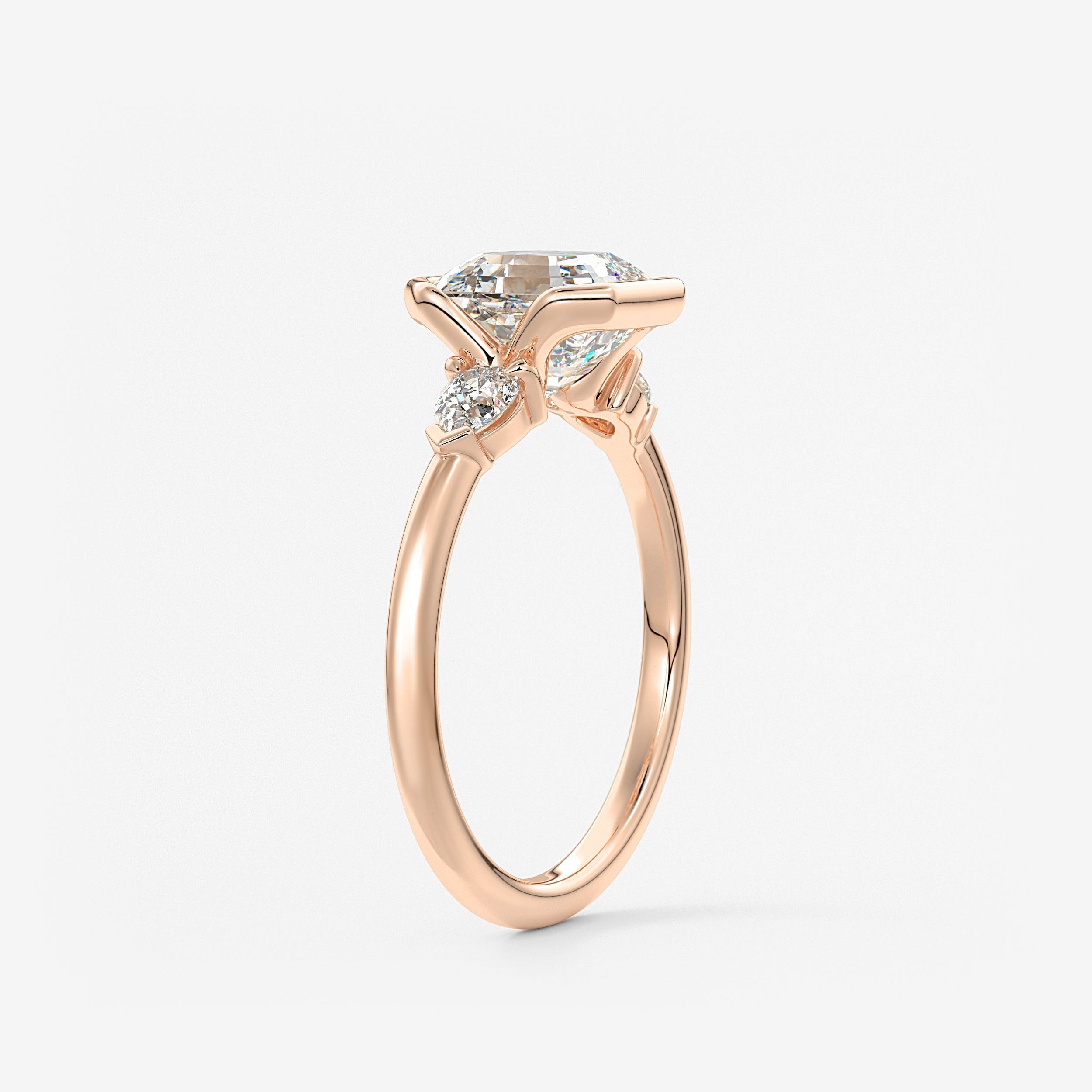 Asscher Three Stone Bezel Lab Grown Diamond Engagement Ring