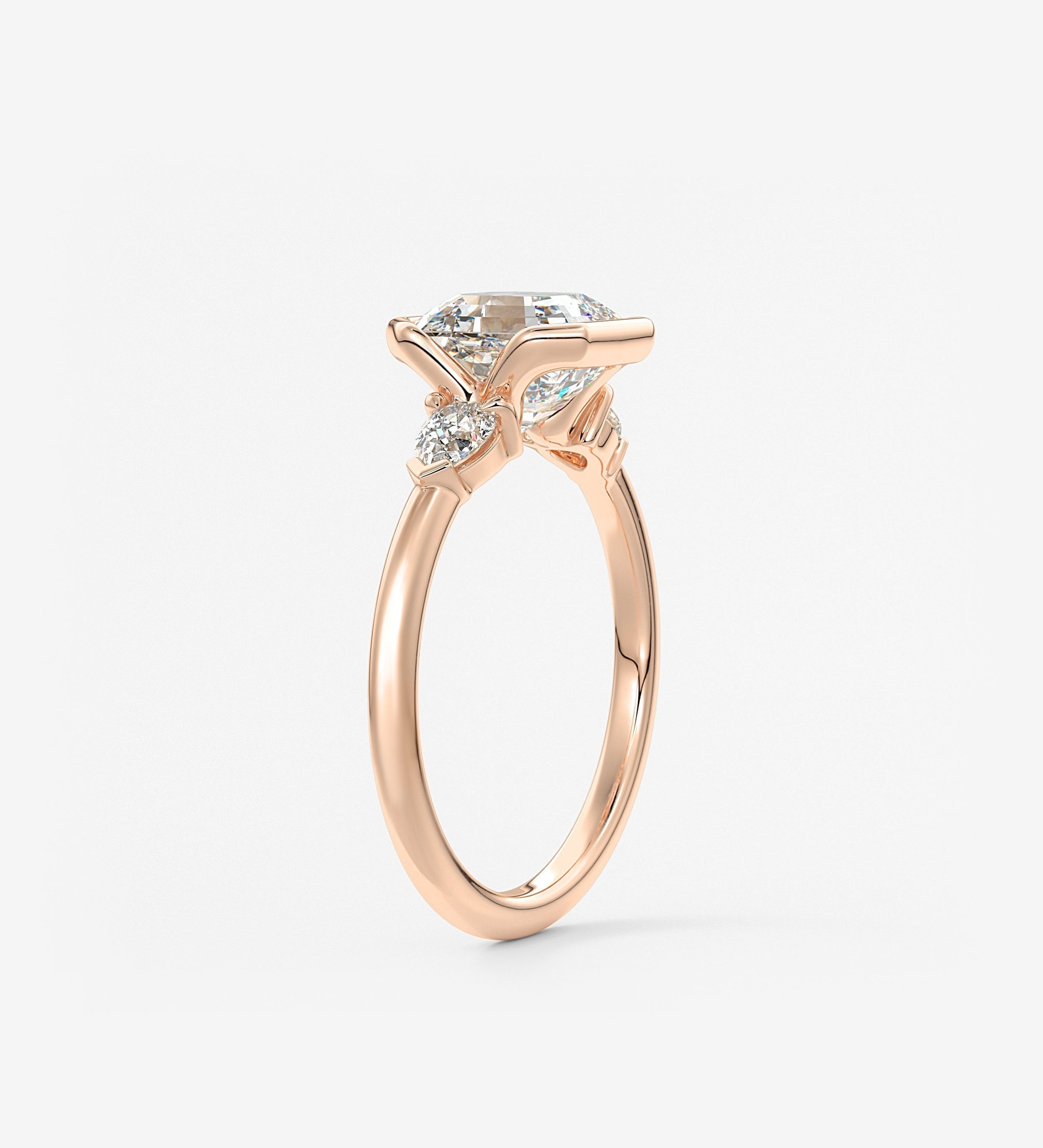 Asscher Three Stone Bezel Lab Grown Diamond Engagement Ring