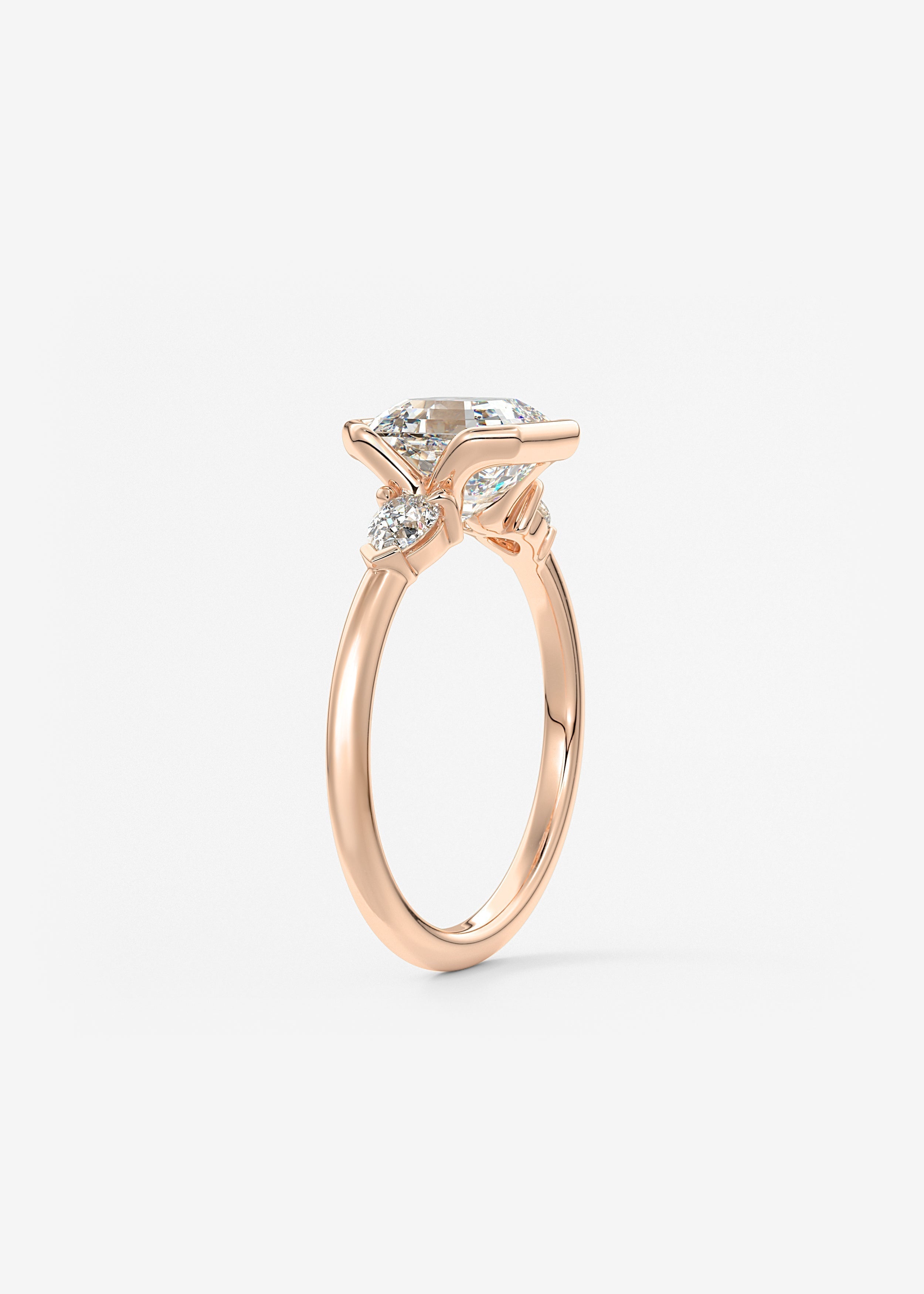 Asscher Three Stone Bezel Lab Grown Diamond Engagement Ring
