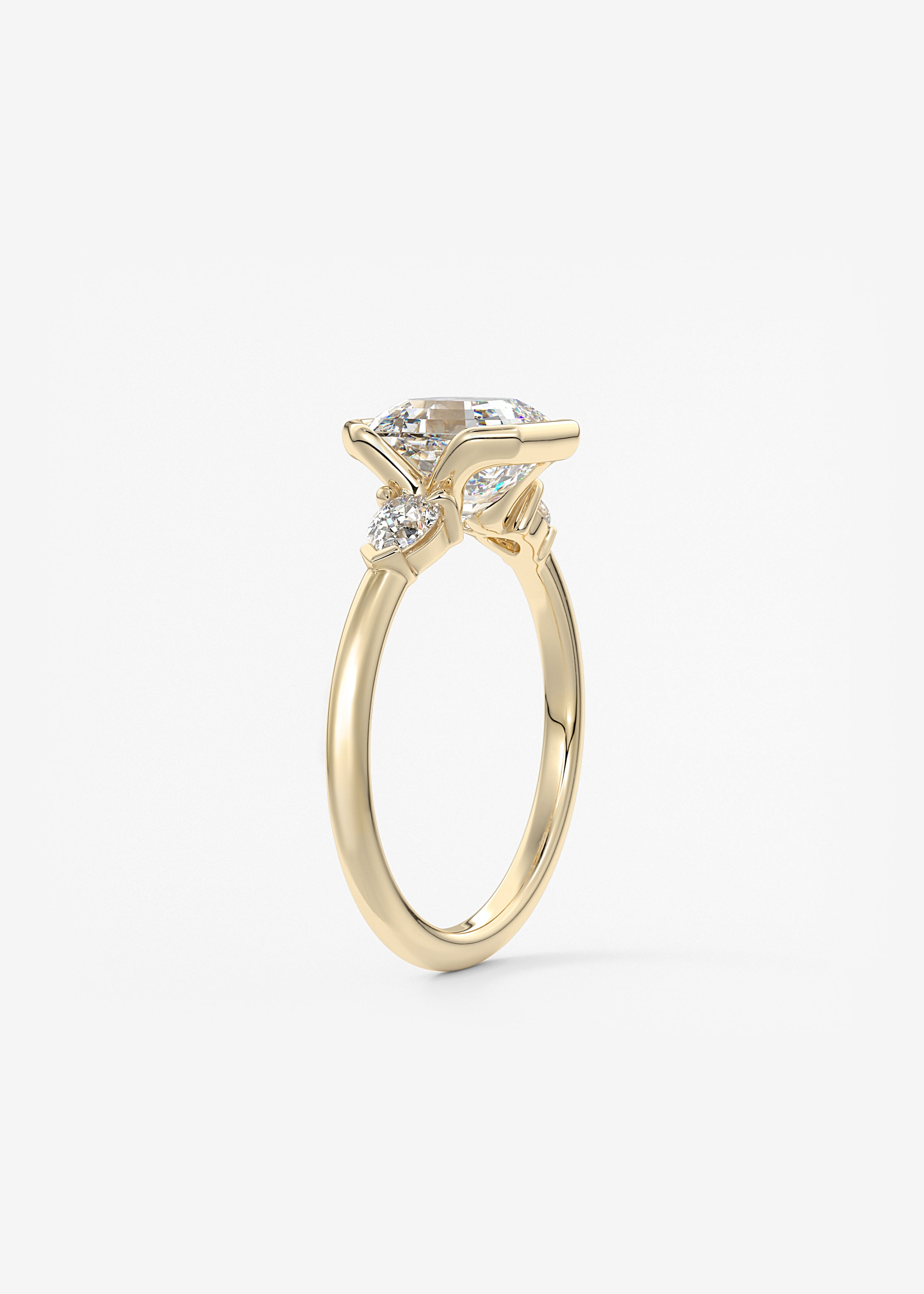 Asscher Three Stone Bezel Lab Grown Diamond Engagement Ring