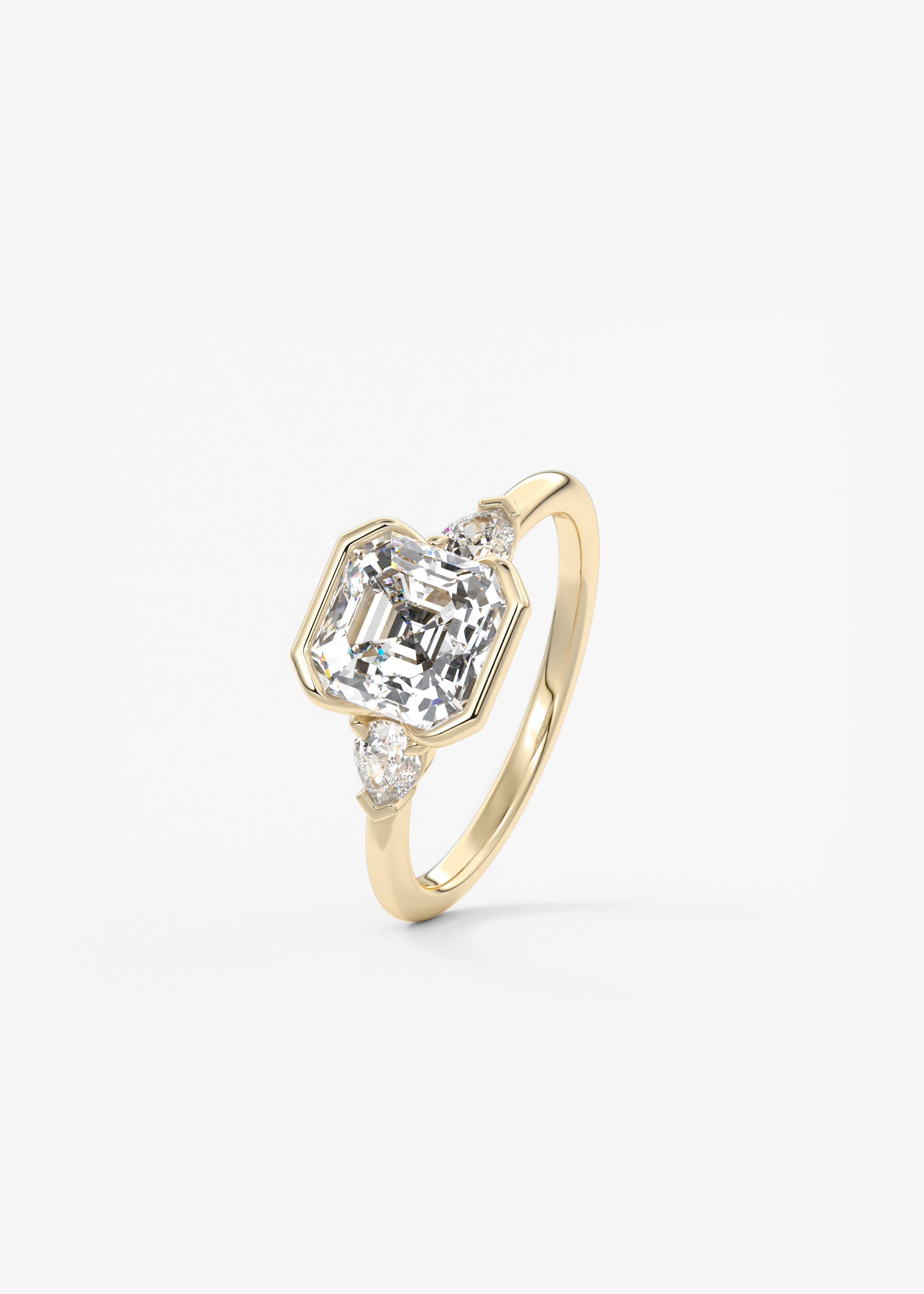 Asscher Three Stone Bezel Lab Grown Diamond Engagement Ring