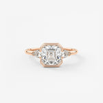 Asscher Three Stone Bezel Lab Grown Diamond Engagement Ring