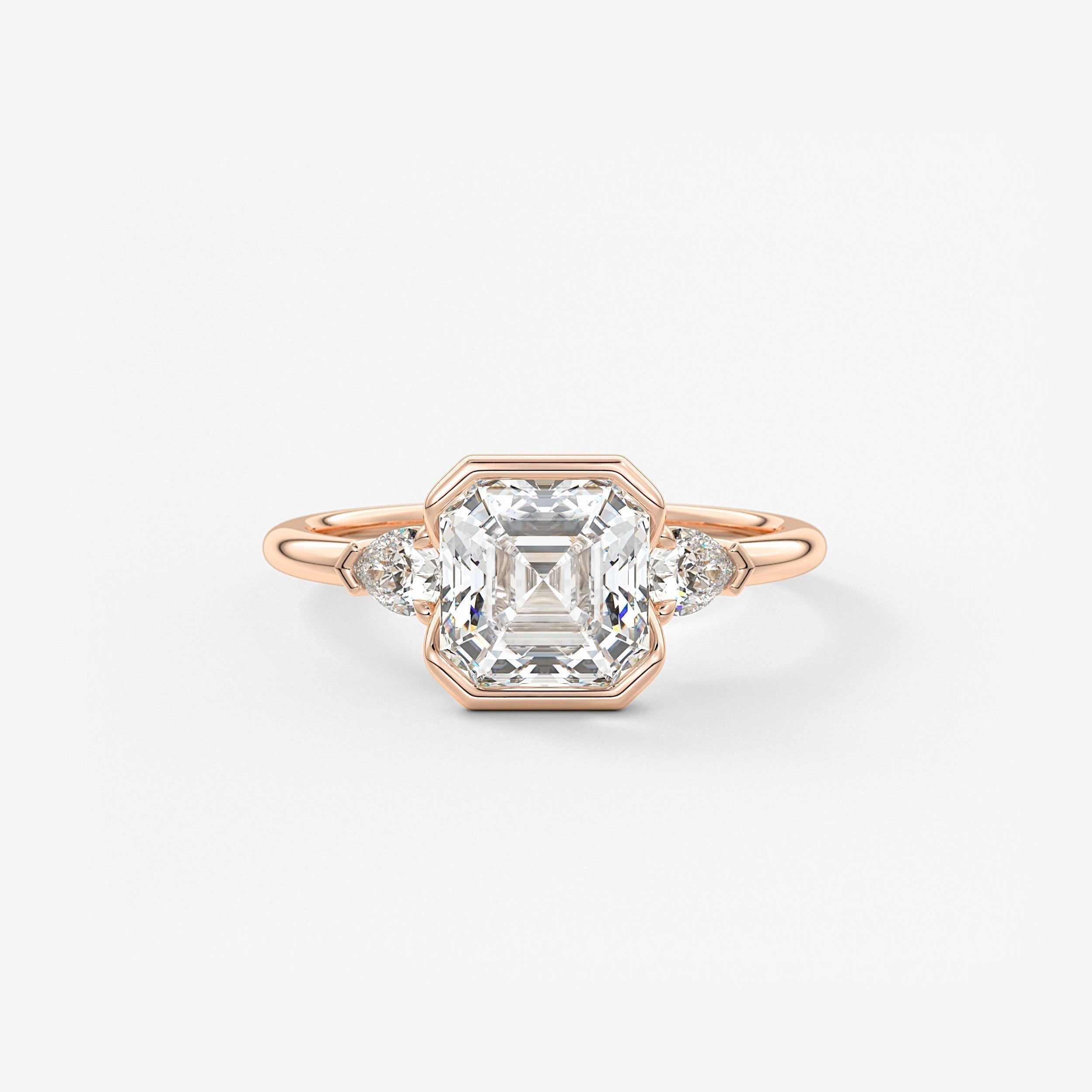 Asscher Three Stone Bezel Lab Grown Diamond Engagement Ring