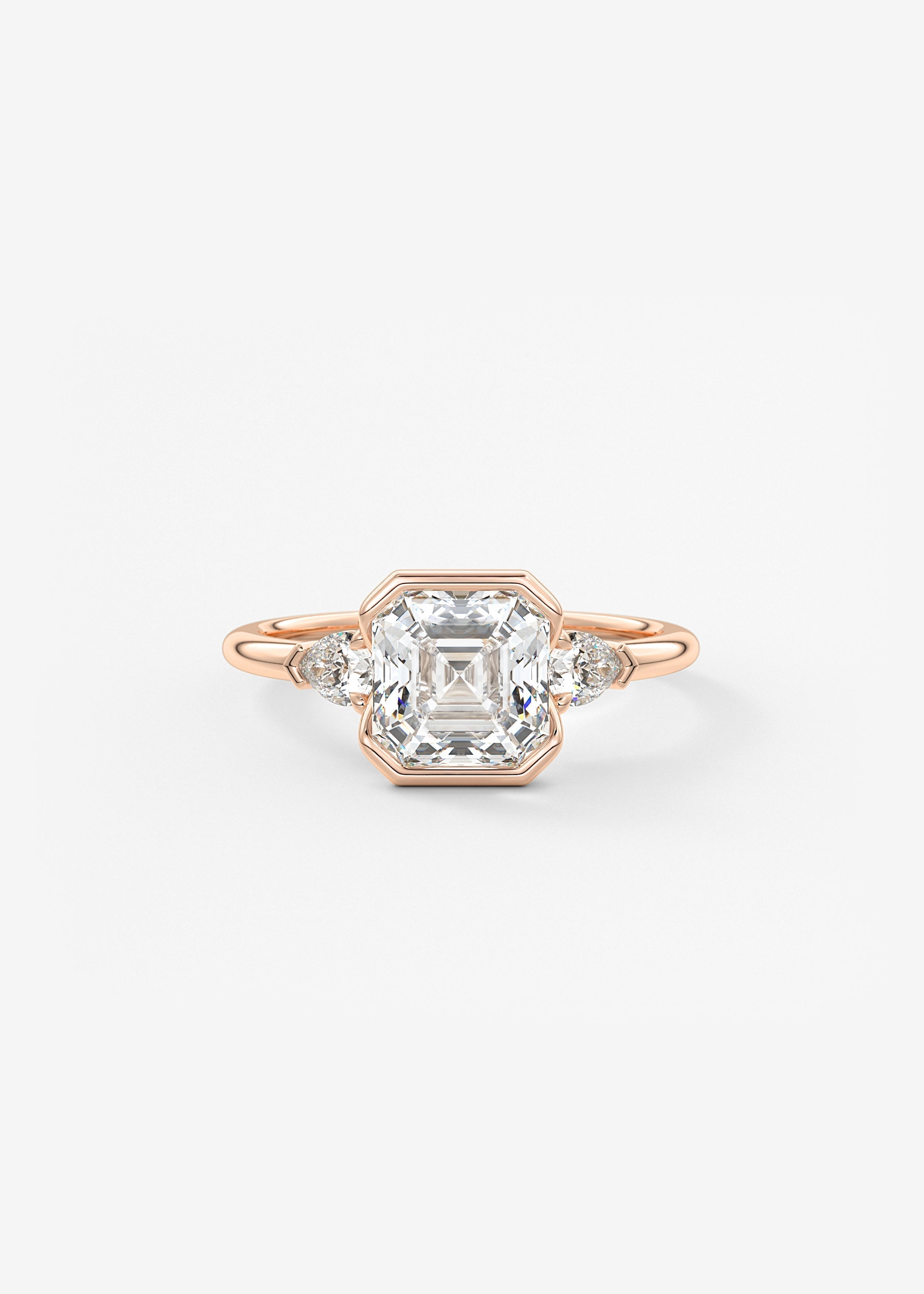 Asscher Three Stone Bezel Lab Grown Diamond Engagement Ring