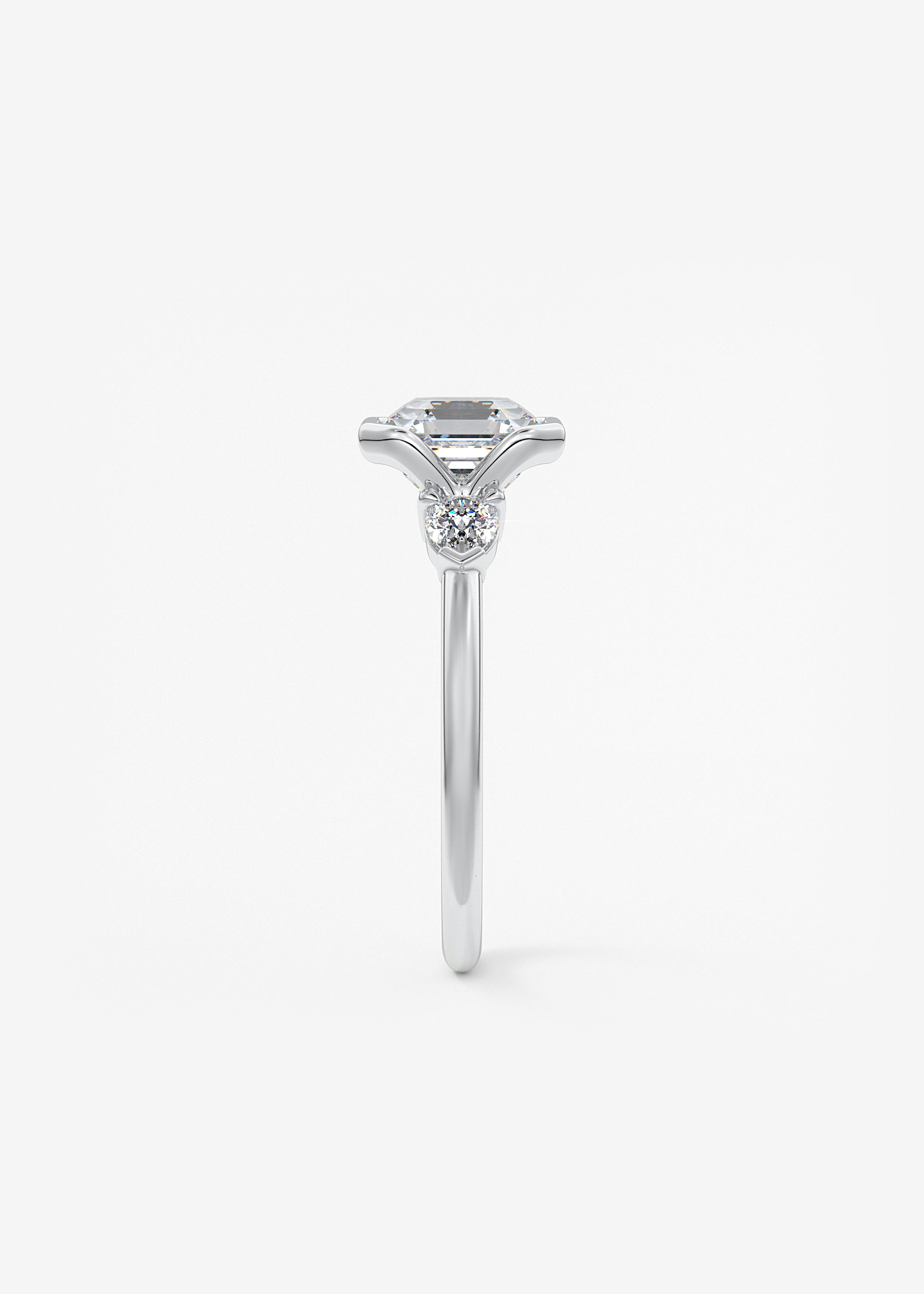 Asscher Three Stone Bezel Lab Grown Diamond Engagement Ring