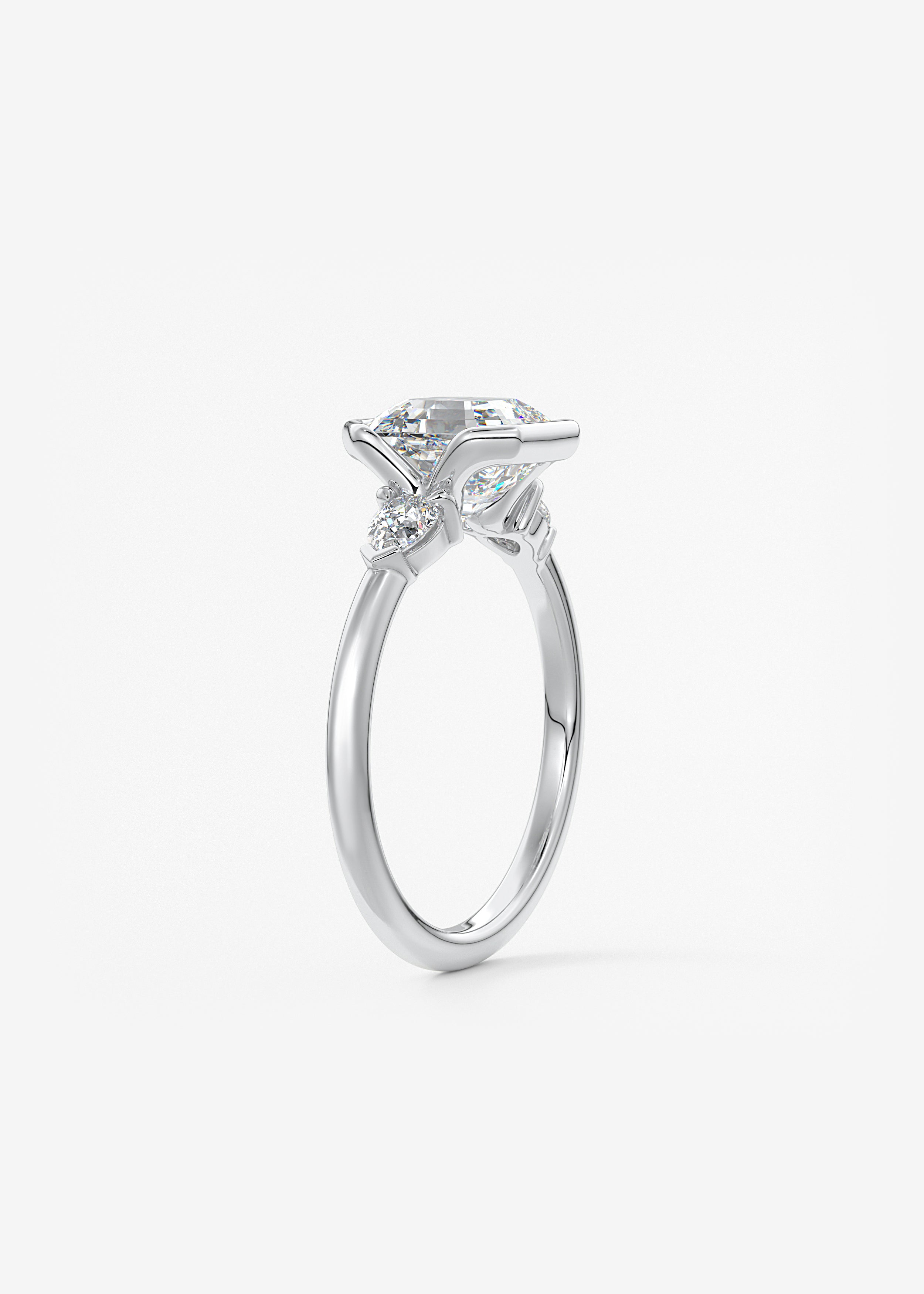 Asscher Three Stone Bezel Lab Grown Diamond Engagement Ring
