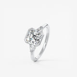 Asscher Three Stone Bezel Lab Grown Diamond Engagement Ring