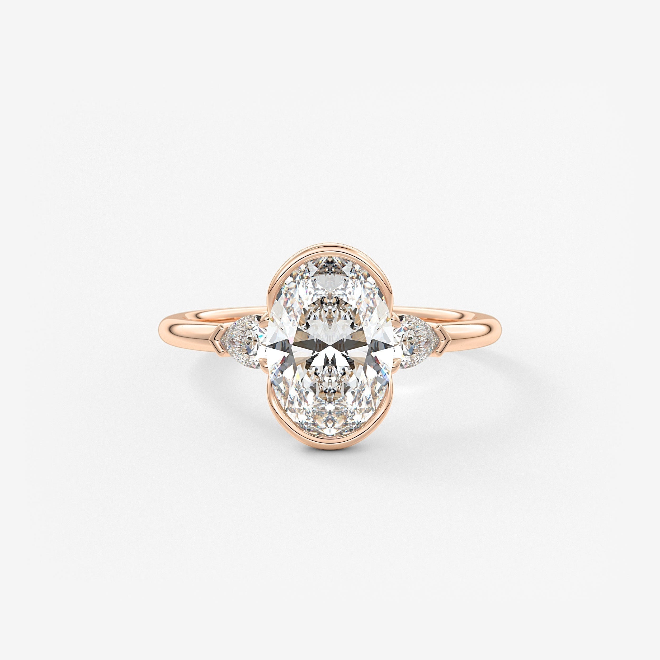 Oval Three Stone Bezel Lab Grown Diamond Engagement Ring