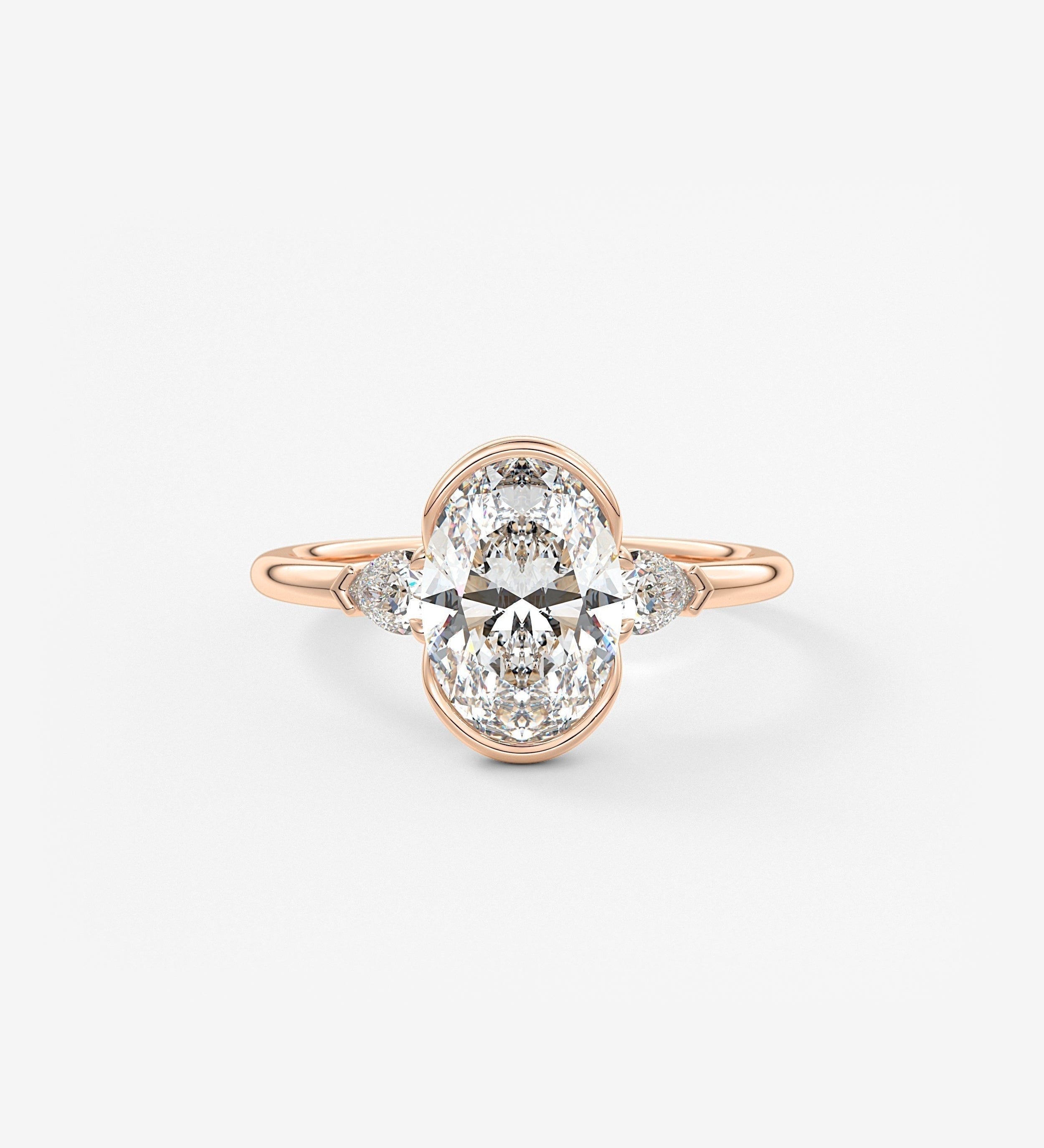 Oval Three Stone Bezel Lab Grown Diamond Engagement Ring