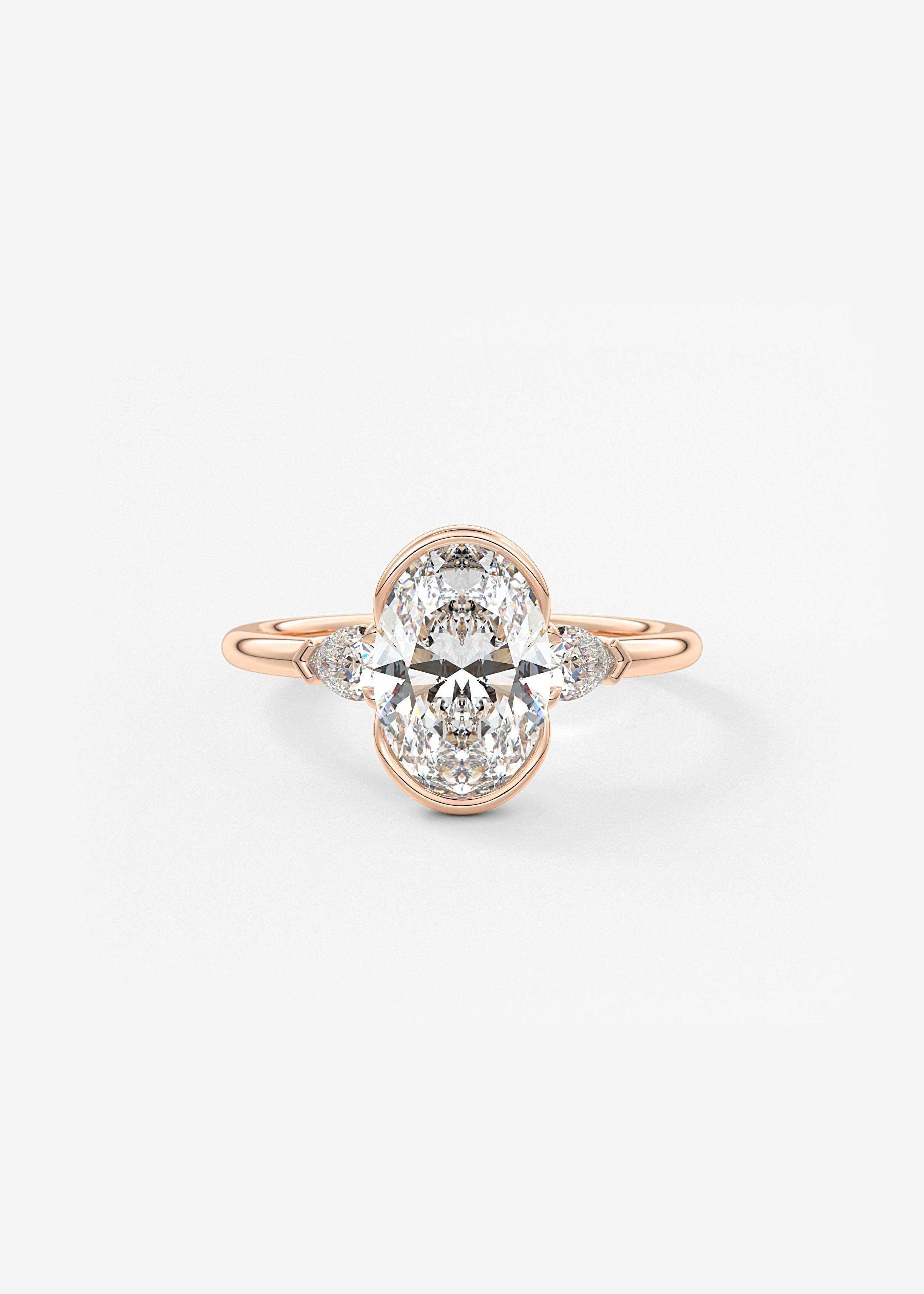 Oval Three Stone Bezel Lab Grown Diamond Engagement Ring