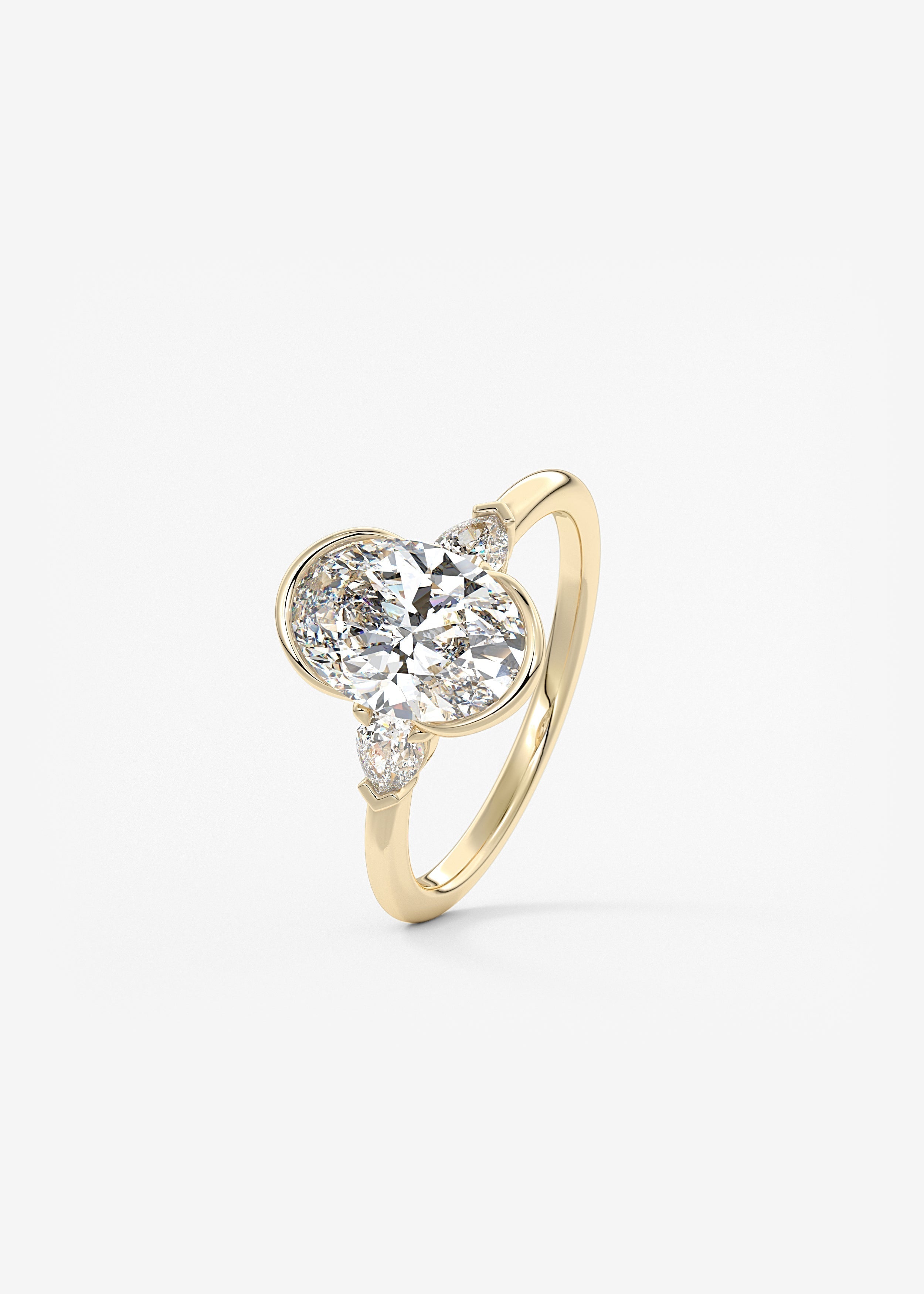Oval Three Stone Bezel Lab Grown Diamond Engagement Ring