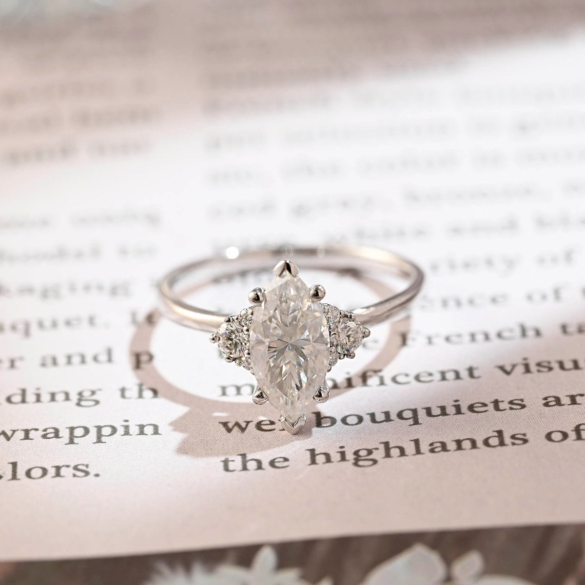 Stunning 3.0 CT Marquise Moissanite Engagement Ring with Cluster Design 7