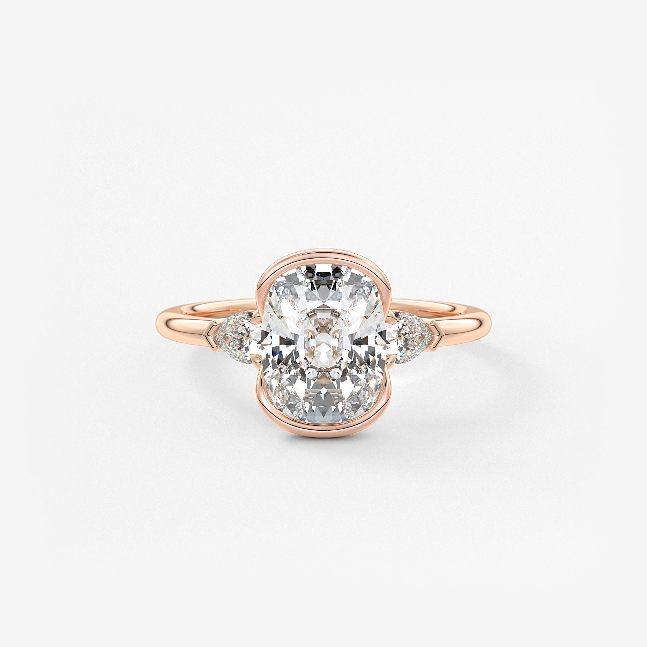 Elongated Cushion Three Stone Bezel Lab Grown Diamond Engagement Ring