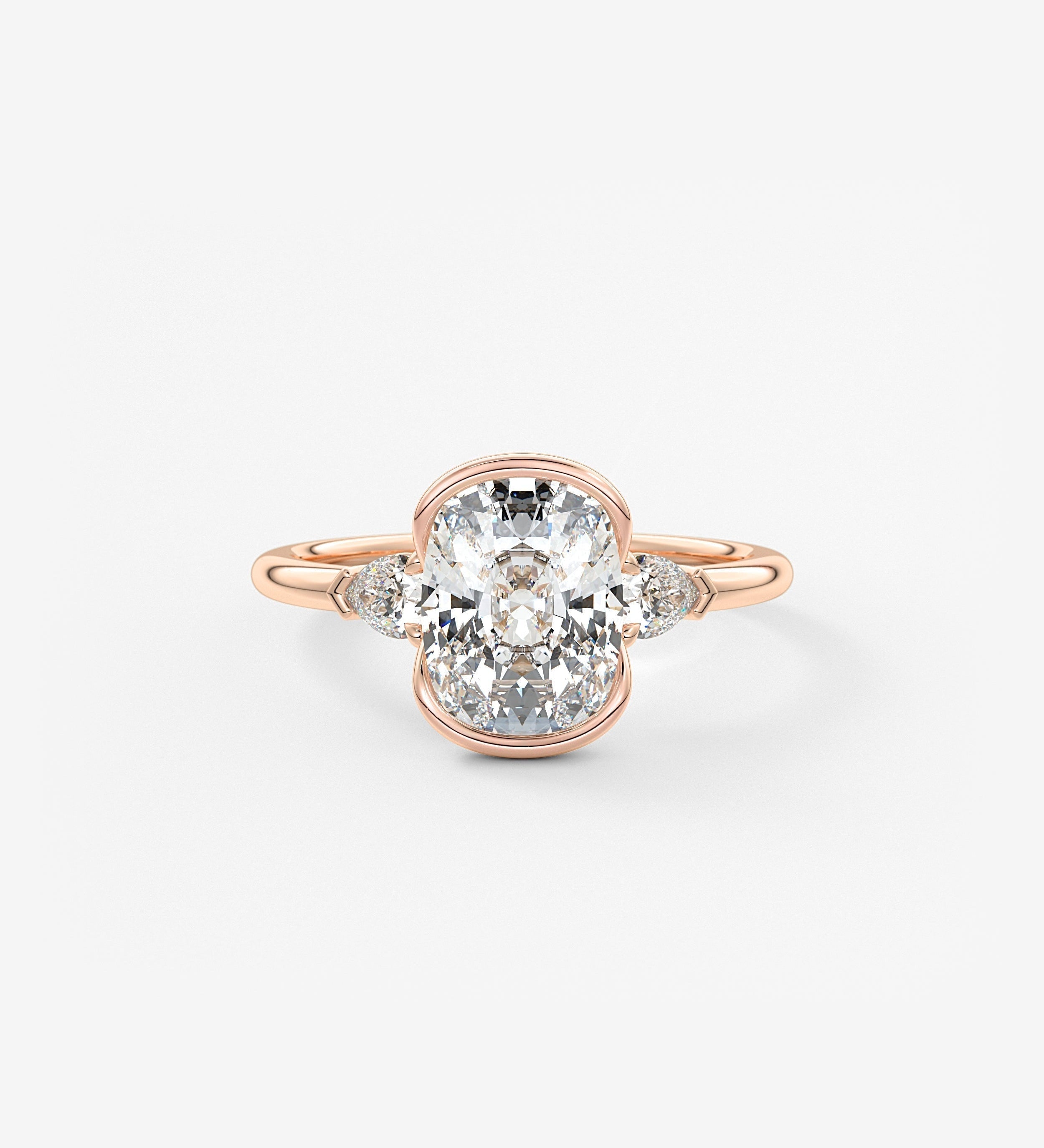 Elongated Cushion Three Stone Bezel Lab Grown Diamond Engagement Ring