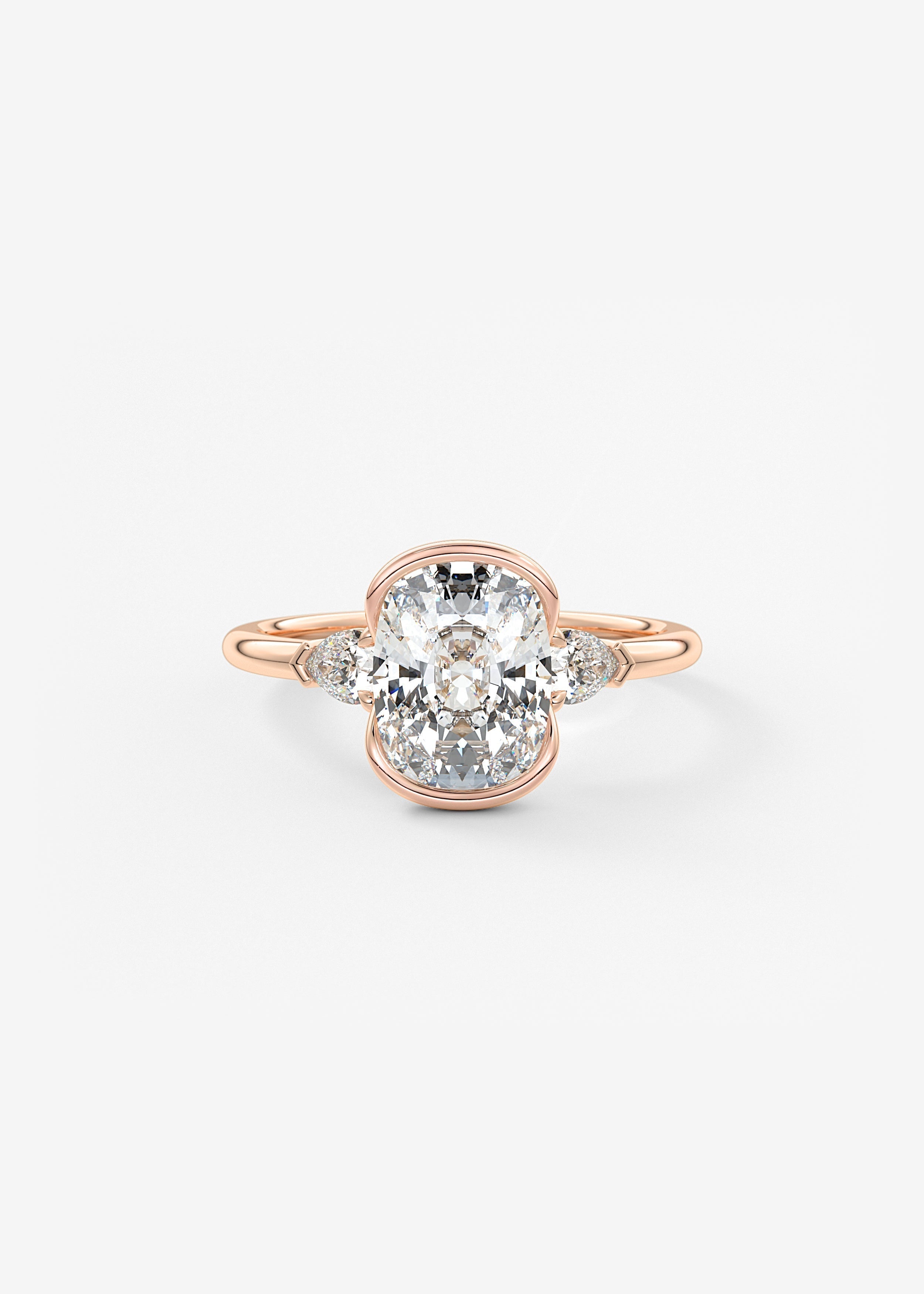 Elongated Cushion Three Stone Bezel Lab Grown Diamond Engagement Ring