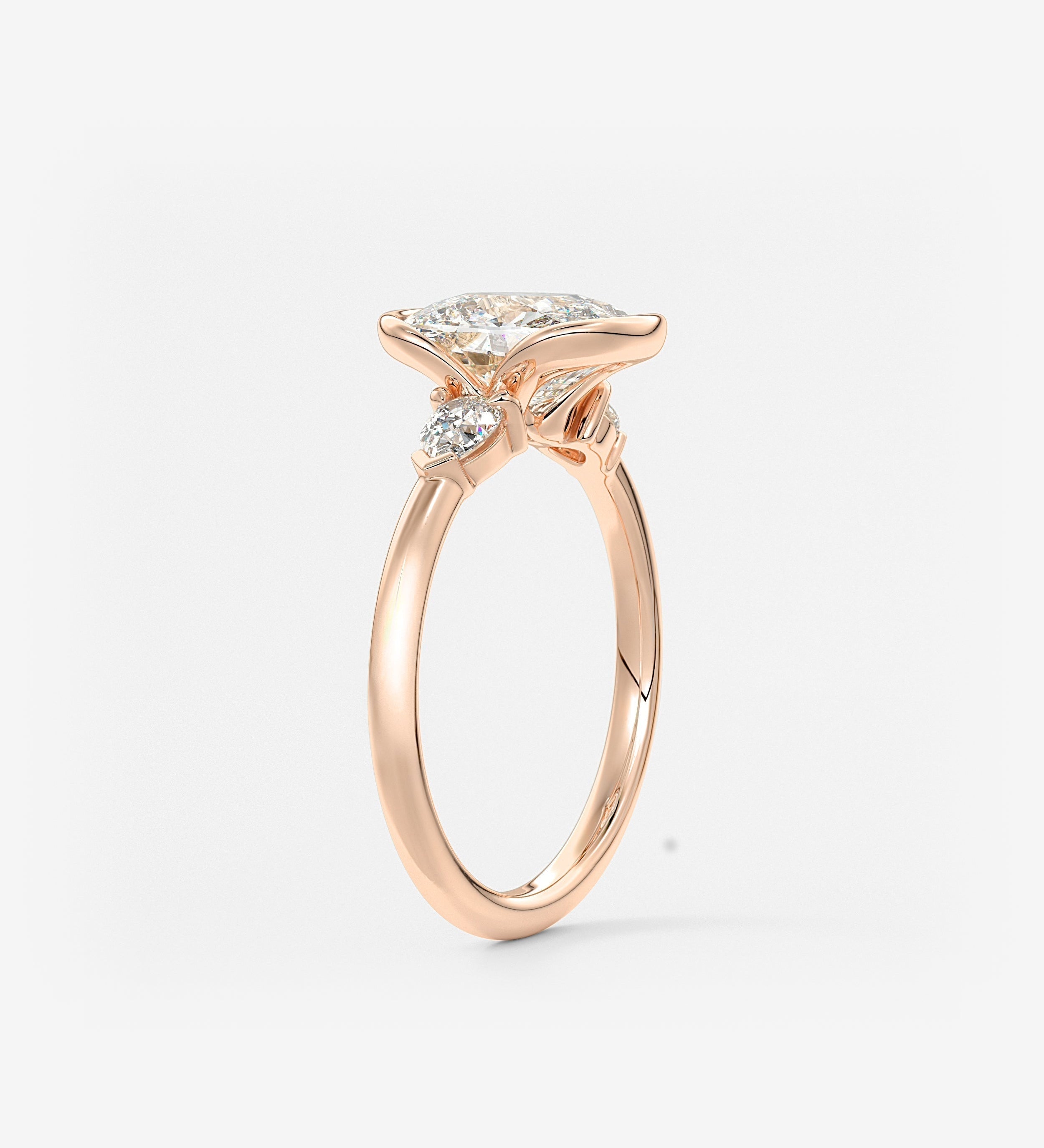 Elongated Cushion Three Stone Bezel Lab Grown Diamond Engagement Ring