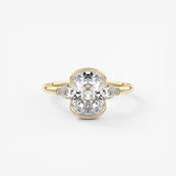 Elongated Cushion Three Stone Bezel Lab Grown Diamond Engagement Ring