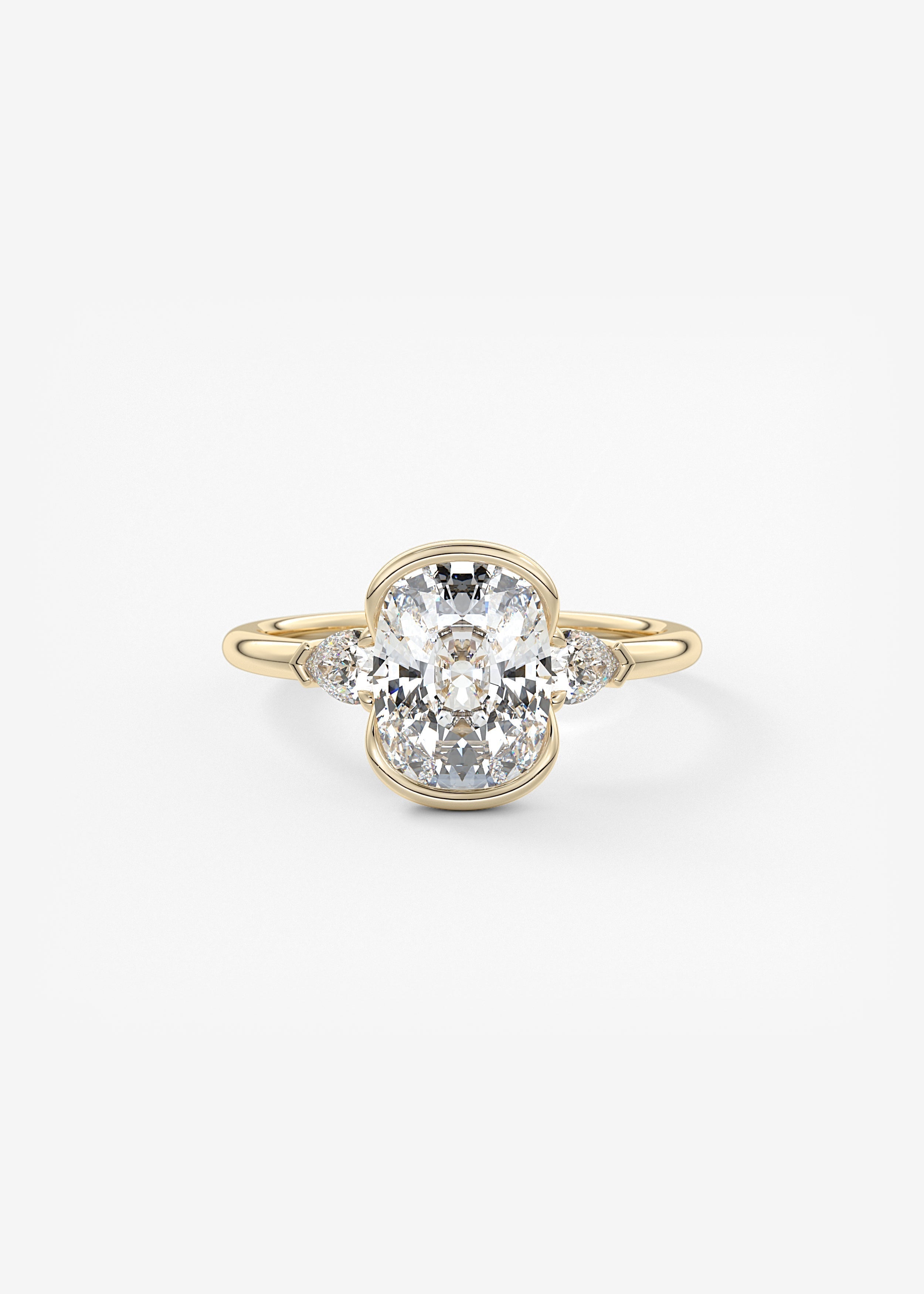 Elongated Cushion Three Stone Bezel Lab Grown Diamond Engagement Ring