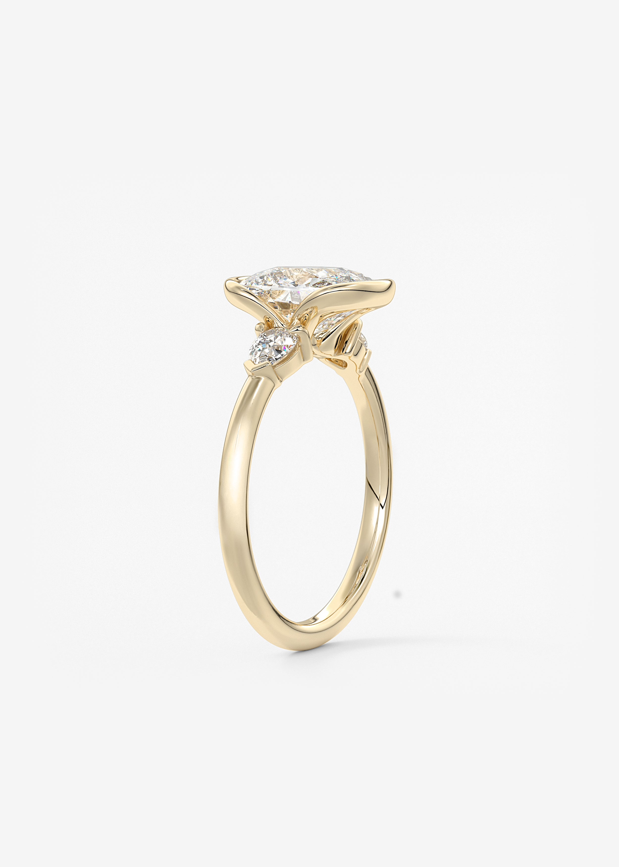 Elongated Cushion Three Stone Bezel Lab Grown Diamond Engagement Ring