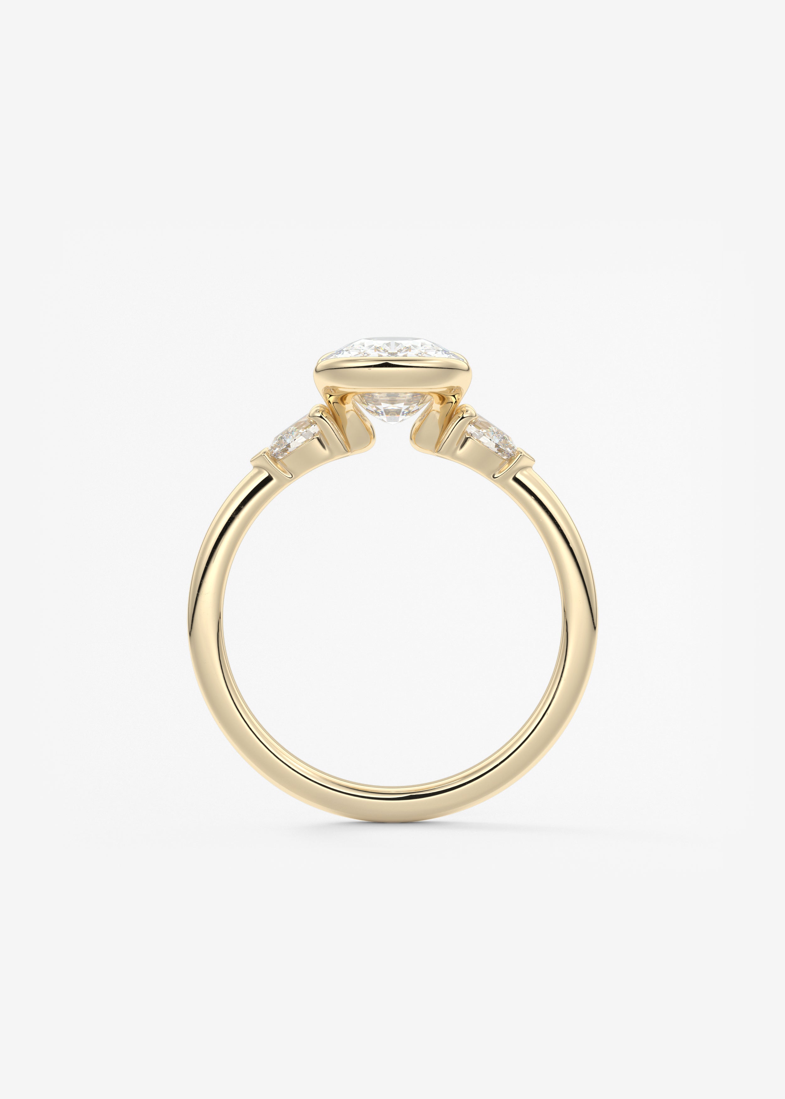 Elongated Cushion Three Stone Bezel Lab Grown Diamond Engagement Ring