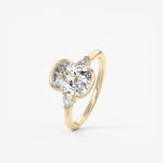 Elongated Cushion Three Stone Bezel Lab Grown Diamond Engagement Ring