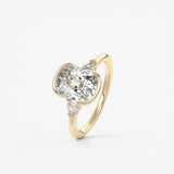 Elongated Cushion Three Stone Bezel Lab Grown Diamond Engagement Ring