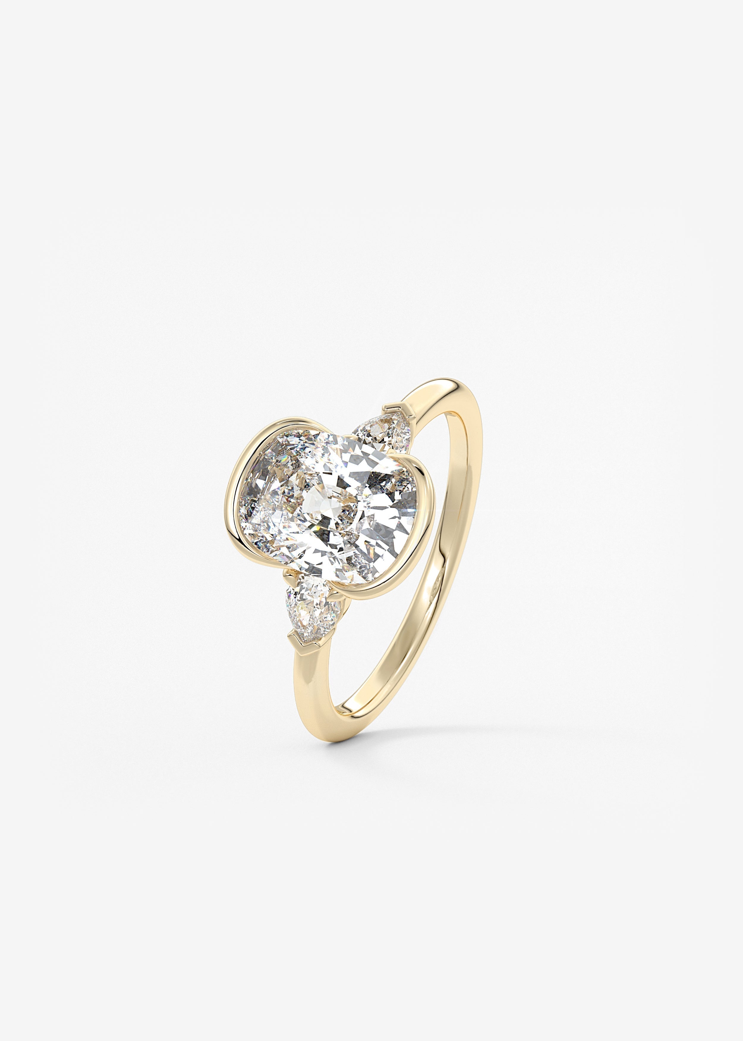 Elongated Cushion Three Stone Bezel Lab Grown Diamond Engagement Ring