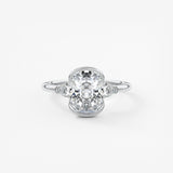 Elongated Cushion Three Stone Bezel Lab Grown Diamond Engagement Ring