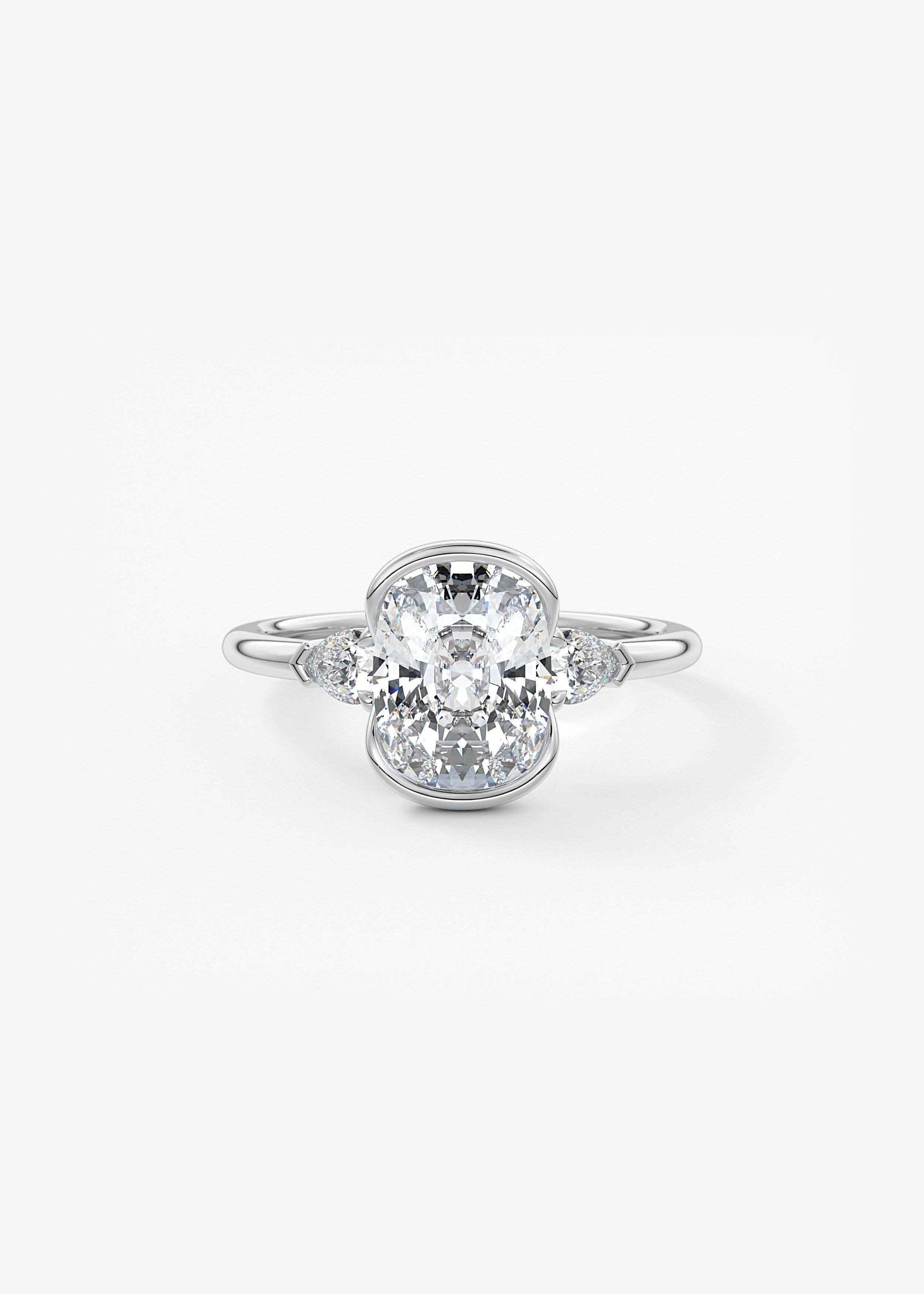 Elongated Cushion Three Stone Bezel Lab Grown Diamond Engagement Ring