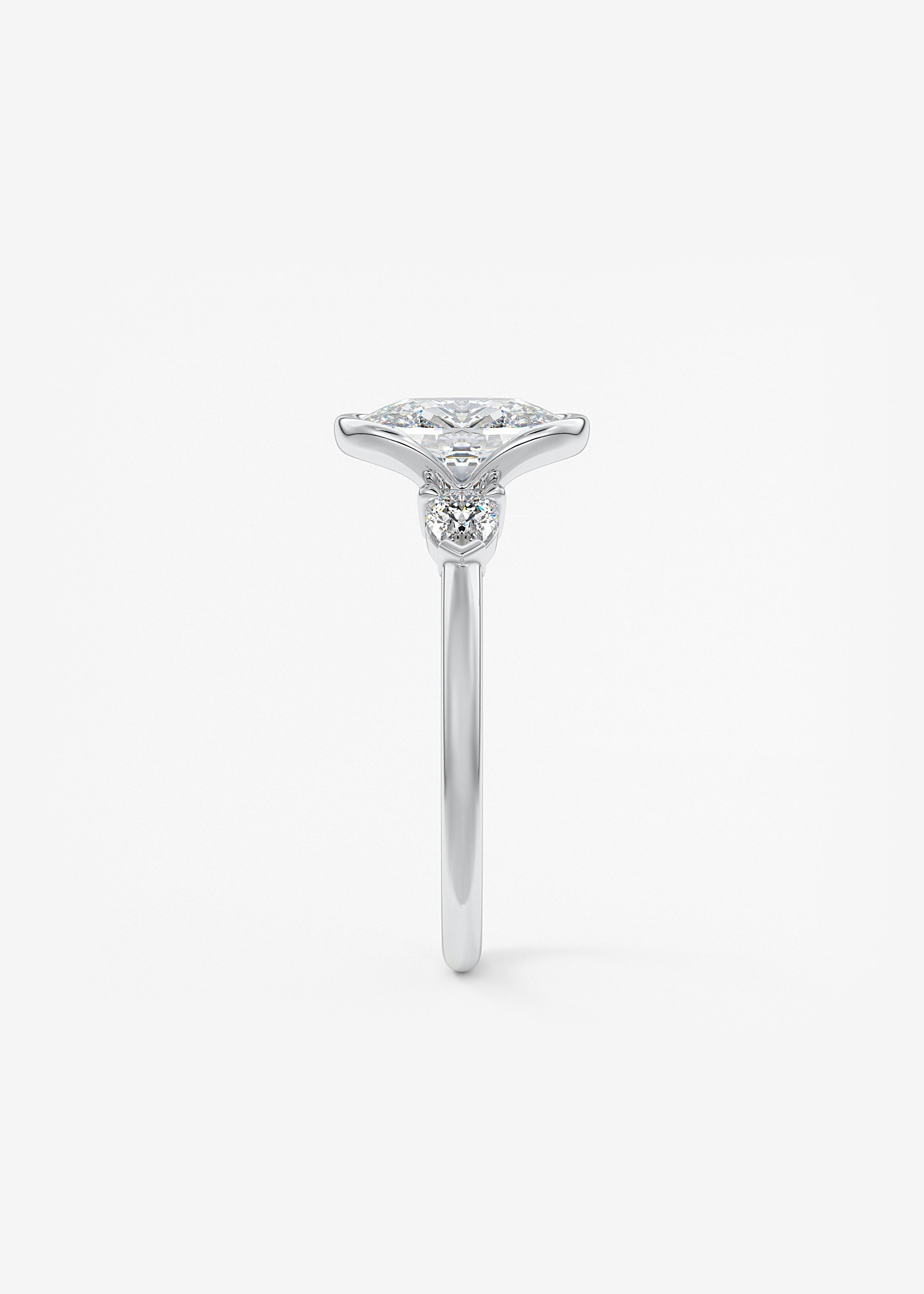 Elongated Cushion Three Stone Bezel Lab Grown Diamond Engagement Ring