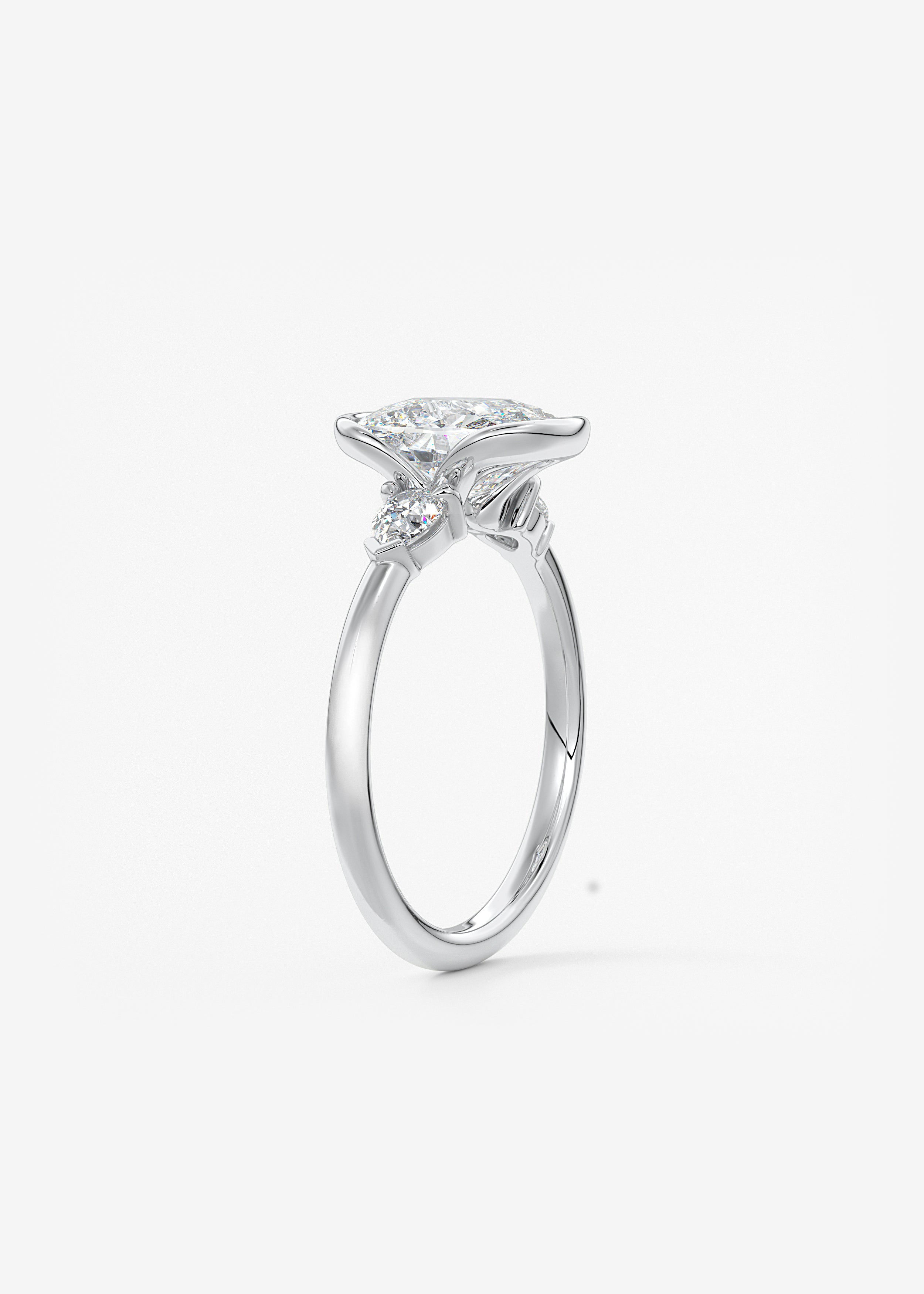 Elongated Cushion Three Stone Bezel Lab Grown Diamond Engagement Ring