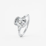 Elongated Cushion Three Stone Bezel Lab Grown Diamond Engagement Ring