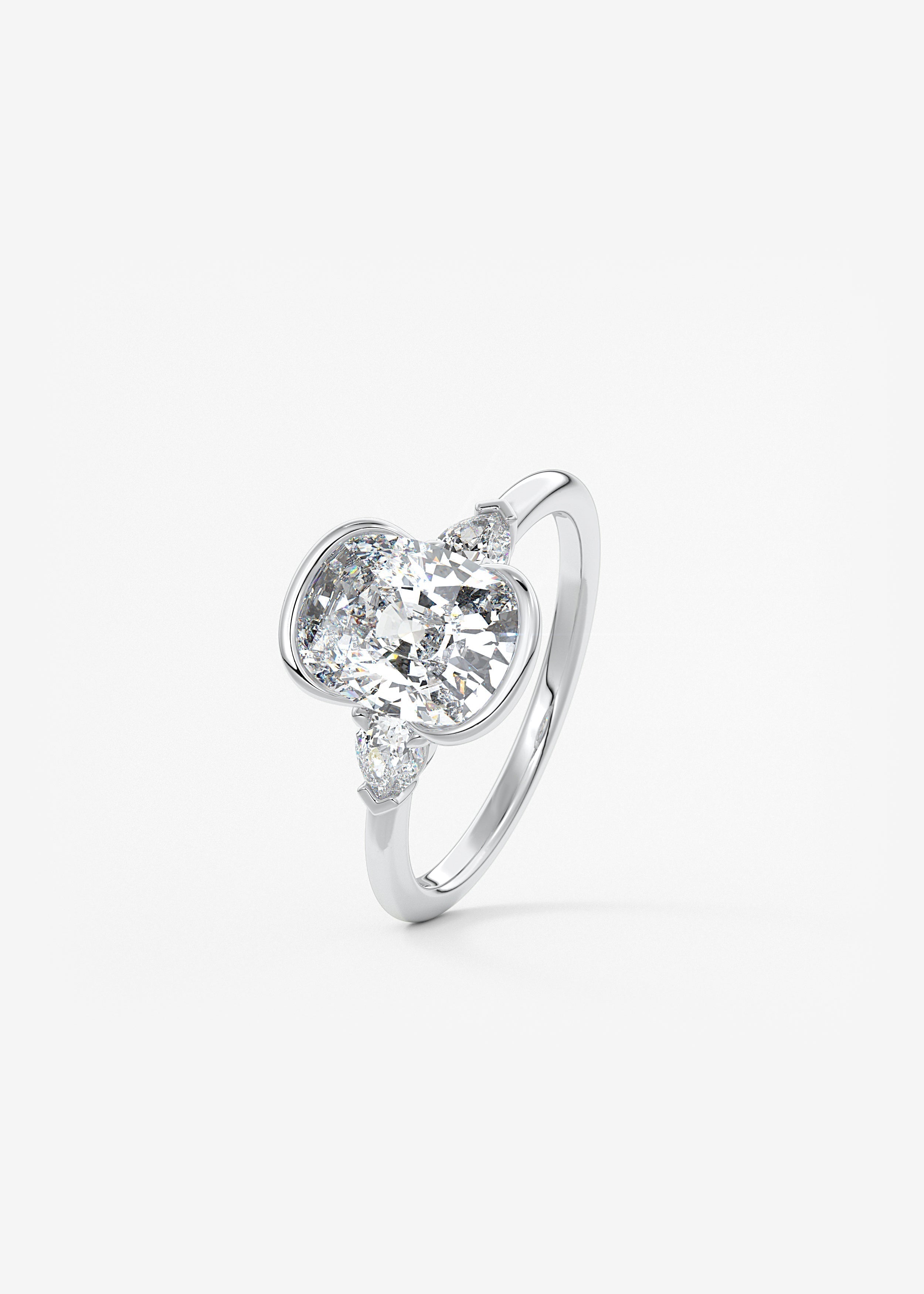Elongated Cushion Three Stone Bezel Lab Grown Diamond Engagement Ring