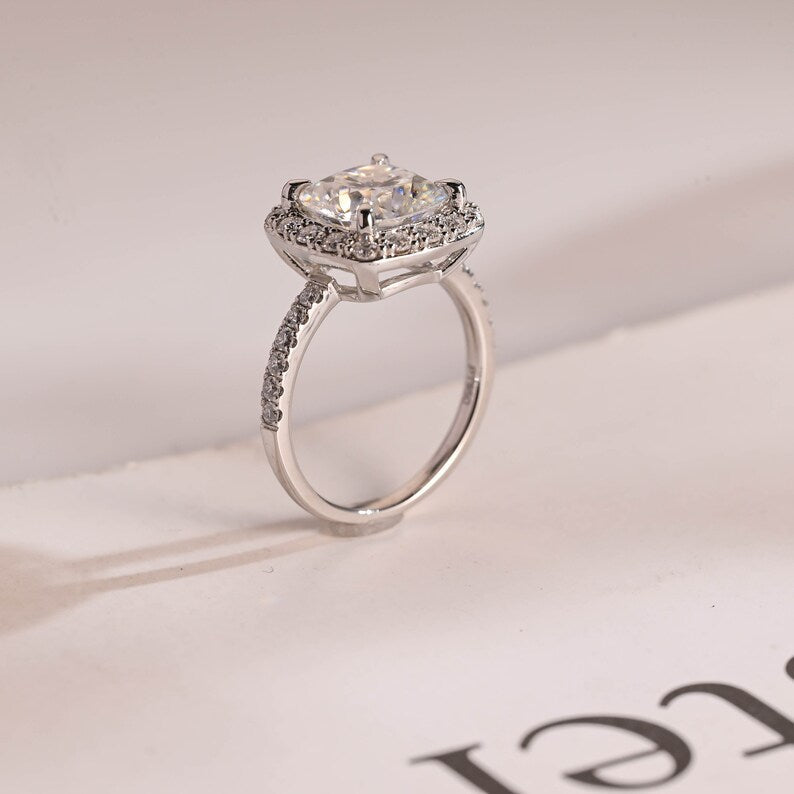 Stunning 1.0 - 2.0 CT Cushion Moissanite Engagement Ring With Pave & Halo Design 5