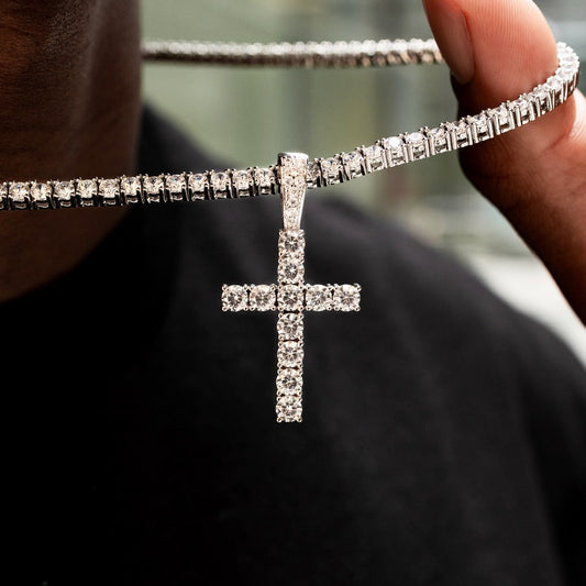 35 CT Round Moissanite Cross Style Silver Pendant for Him 1