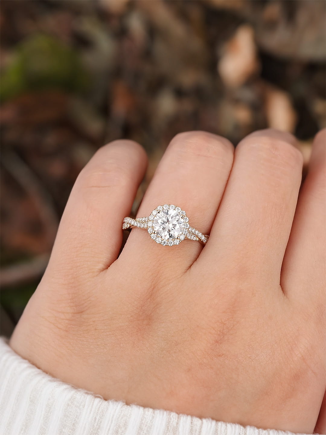 Stunning 1.0 CT Round Moissanite Engagement Ring with Halo & Pave Design 5