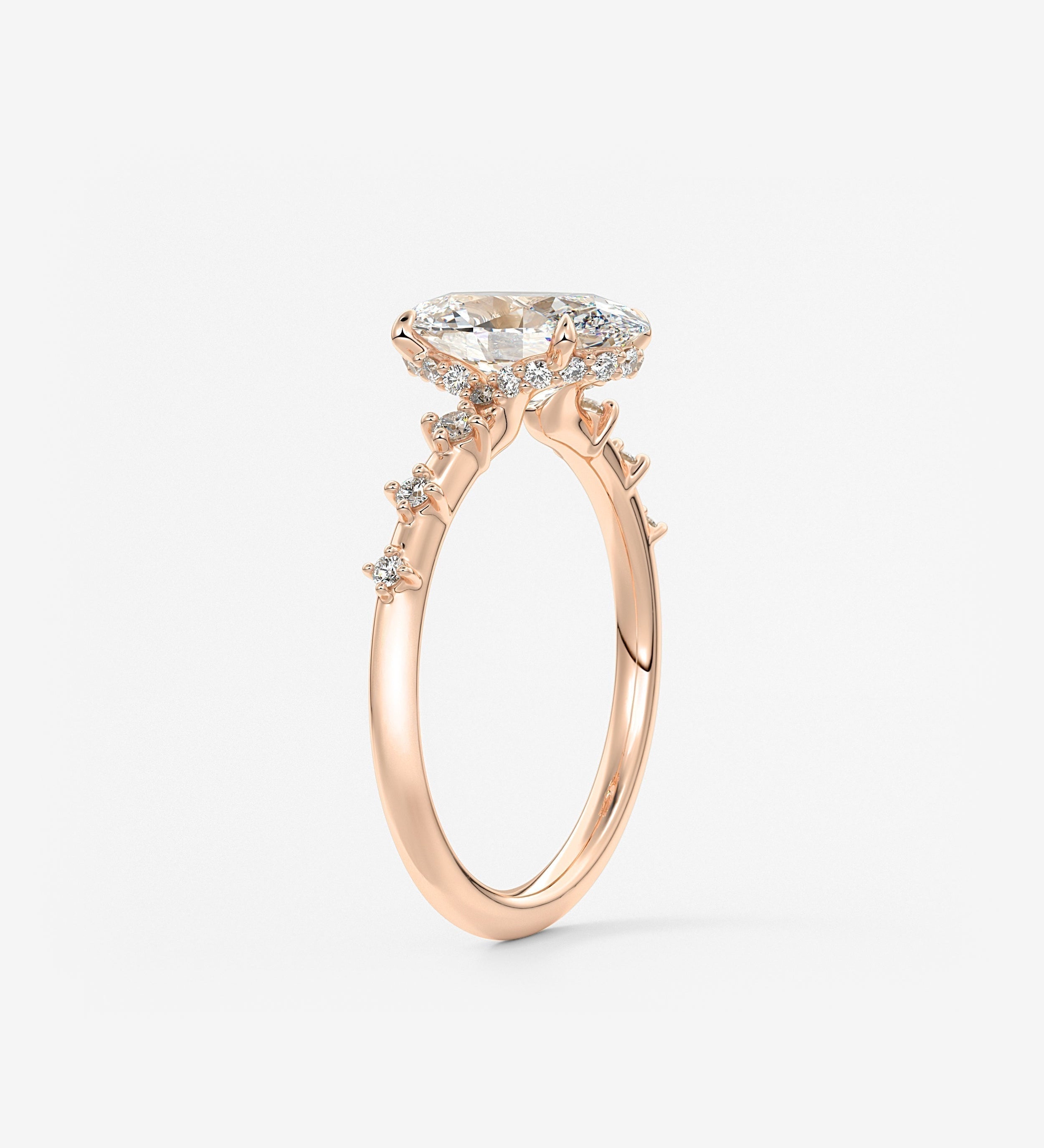 Oval Dainty Pave Lab Grown Diamond Engagement Ring