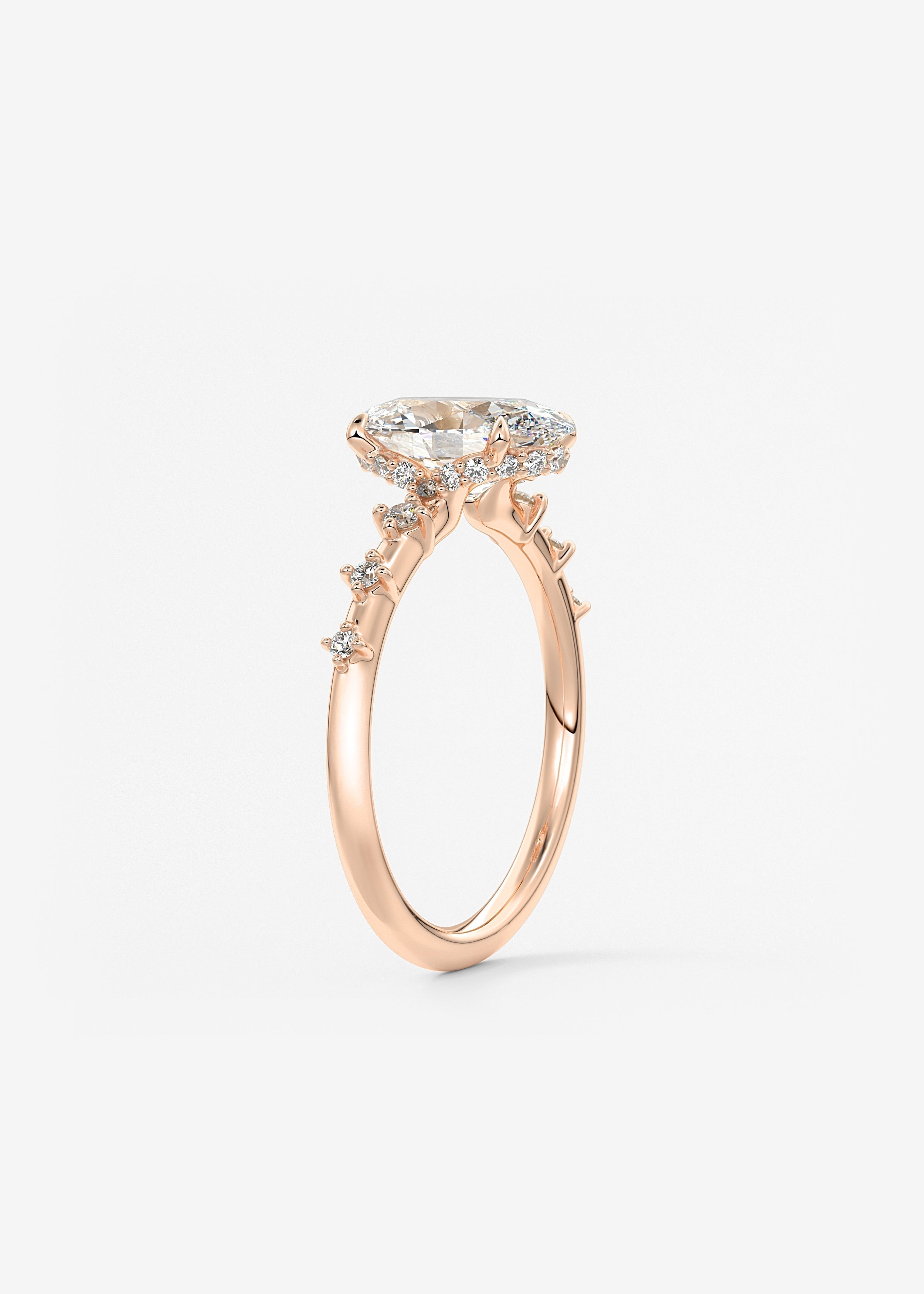 Oval Dainty Pave Lab Grown Diamond Engagement Ring