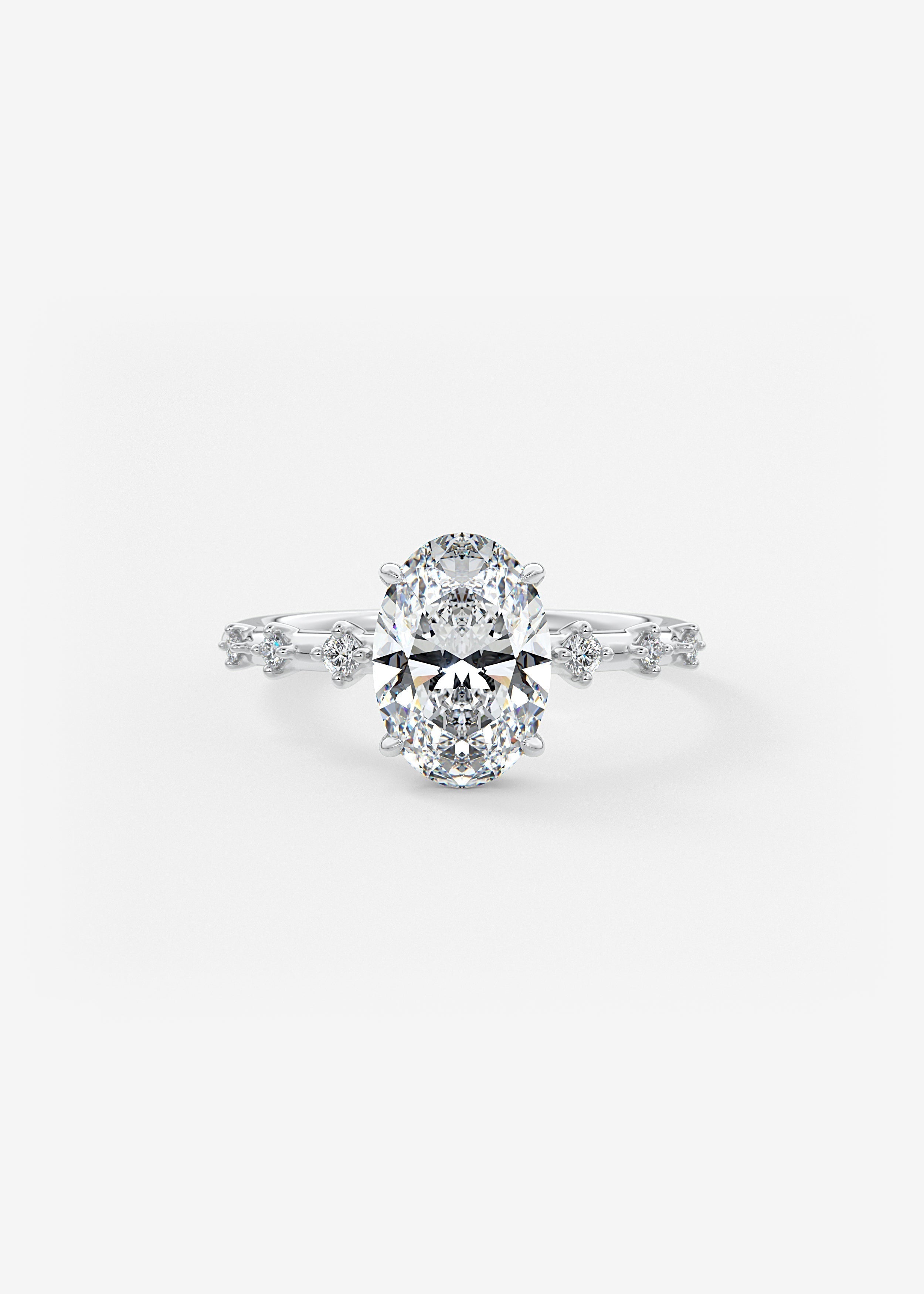 Oval Dainty Pave Lab Grown Diamond Engagement Ring
