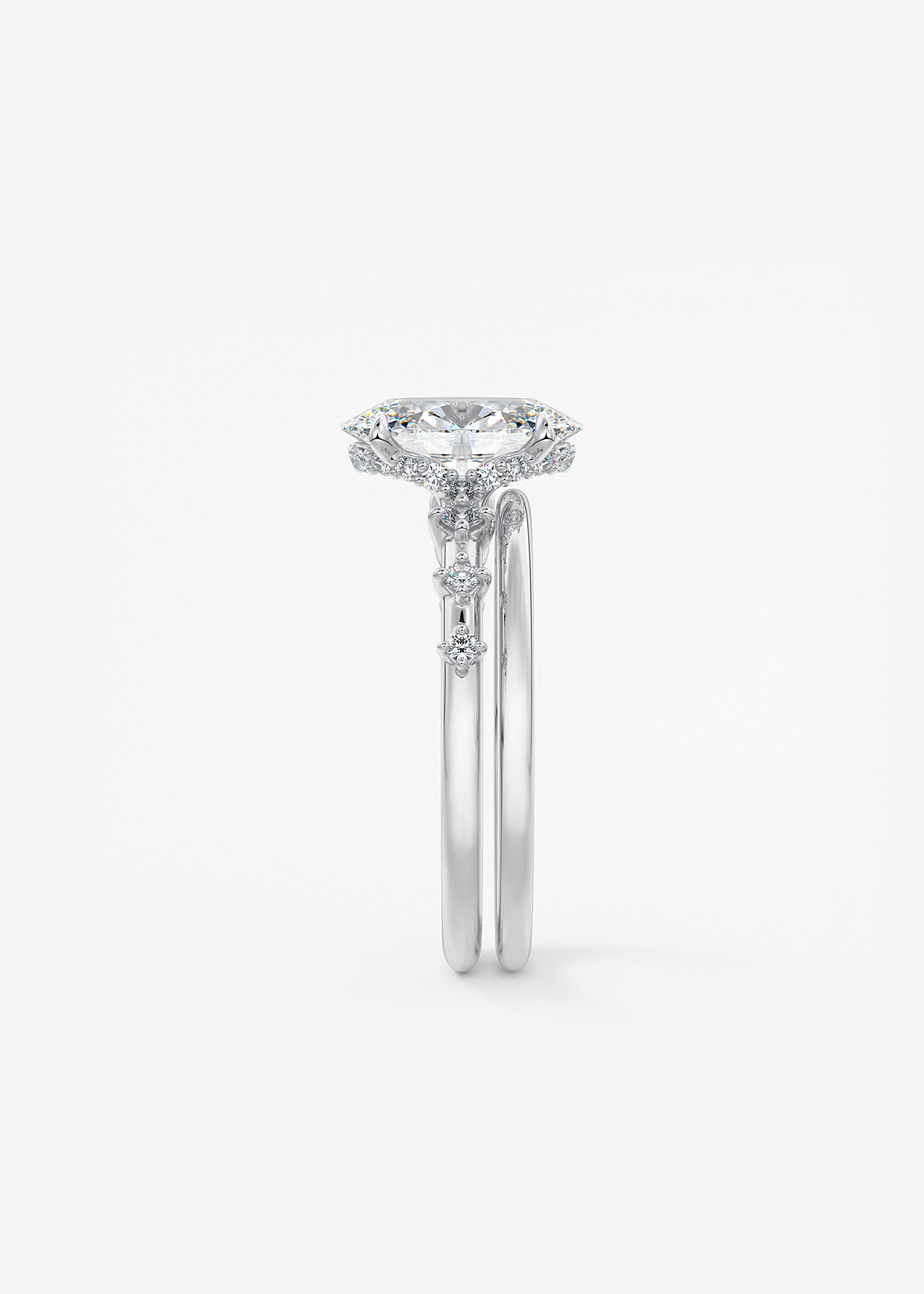 Oval Dainty Pave Lab Grown Diamond Engagement Ring