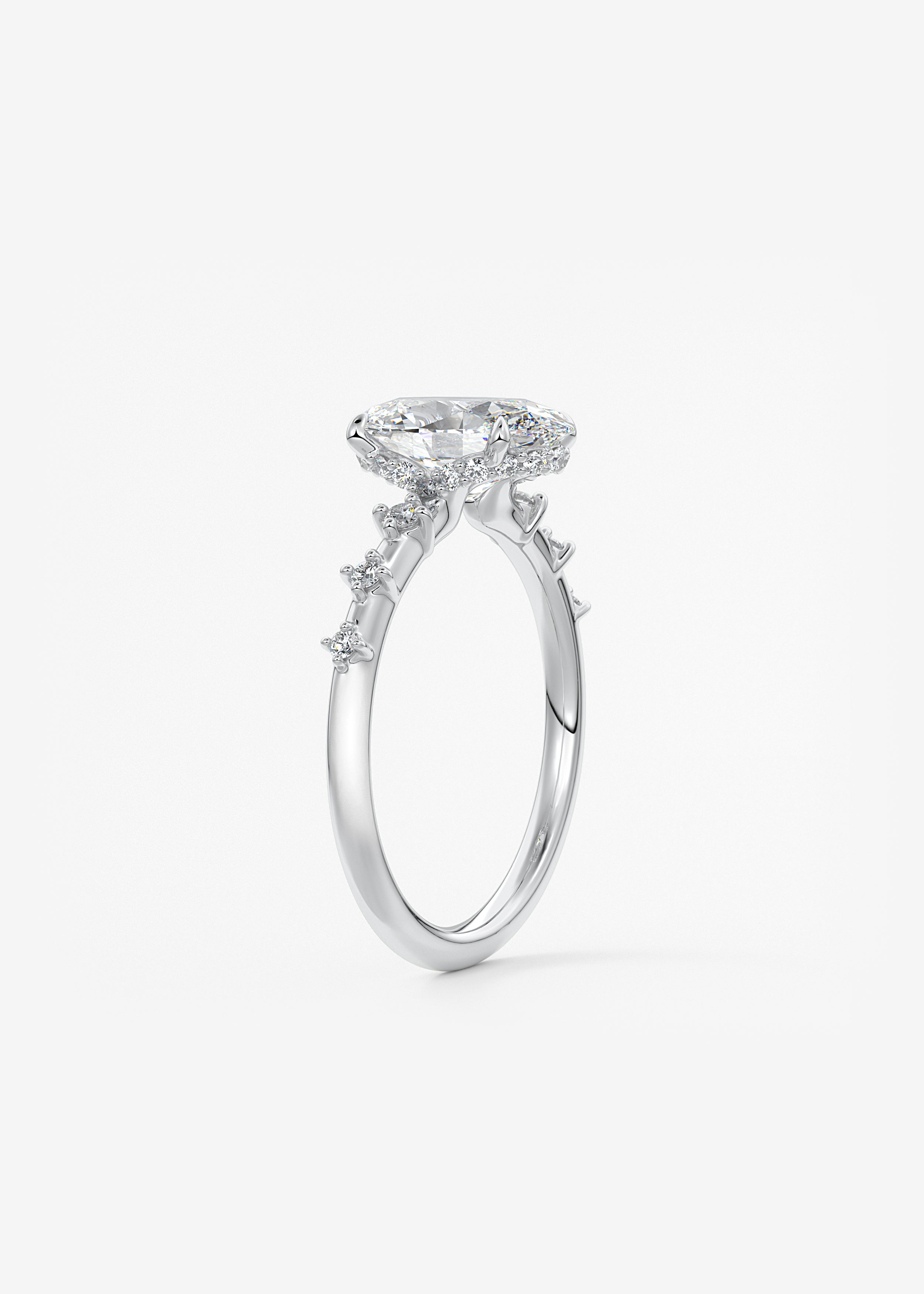 Oval Dainty Pave Lab Grown Diamond Engagement Ring