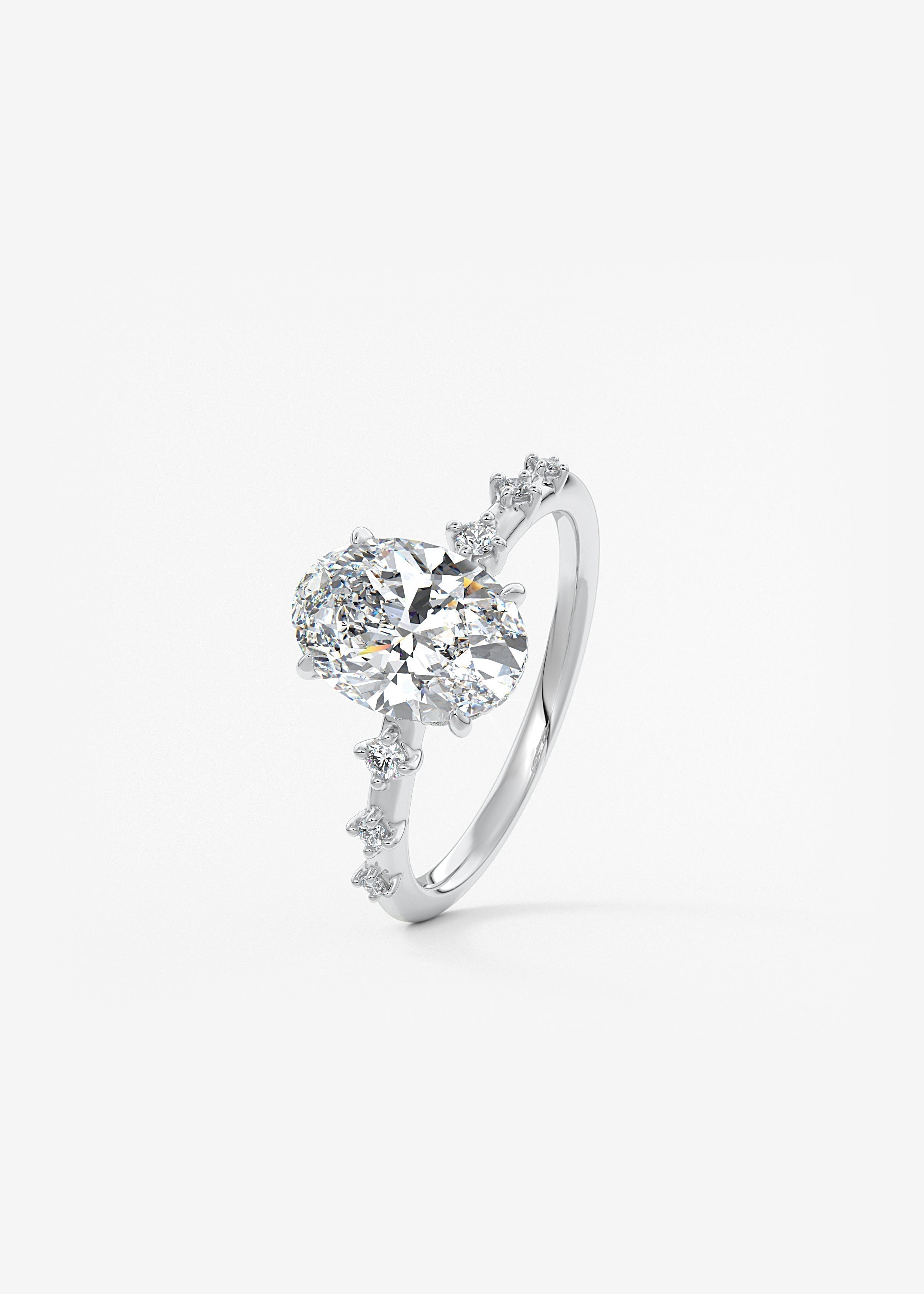 Oval Dainty Pave Lab Grown Diamond Engagement Ring