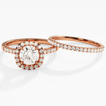 1.0 CT Round Cut Moissanite Halo Bridal Ring Set with Half Eternity Wedding Bands 4