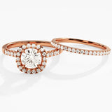 1.0 CT Round Cut Moissanite Halo Bridal Ring Set with Half Eternity Wedding Bands 4