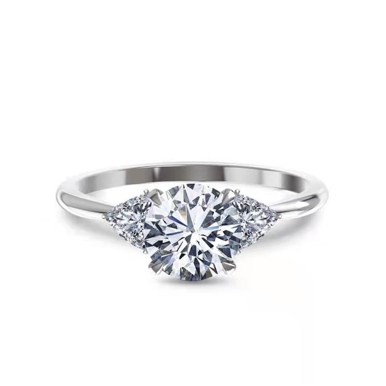 Stunning 1.0 CT Round Moissanite Engagement Ring with 3 Stones Design 1