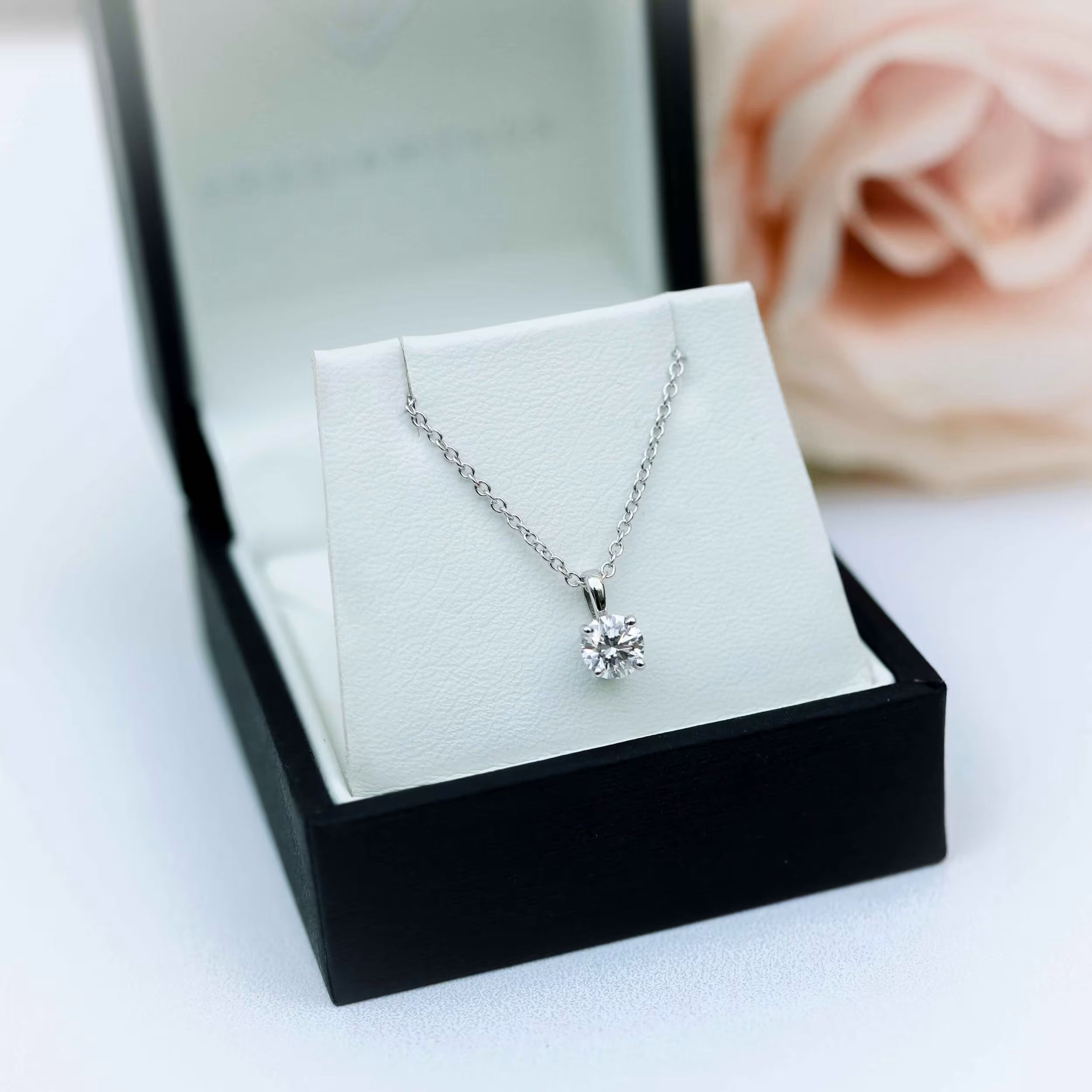 1.0 CT Round Moissanite Diamond Solitaire Necklace in Solid Gold 7