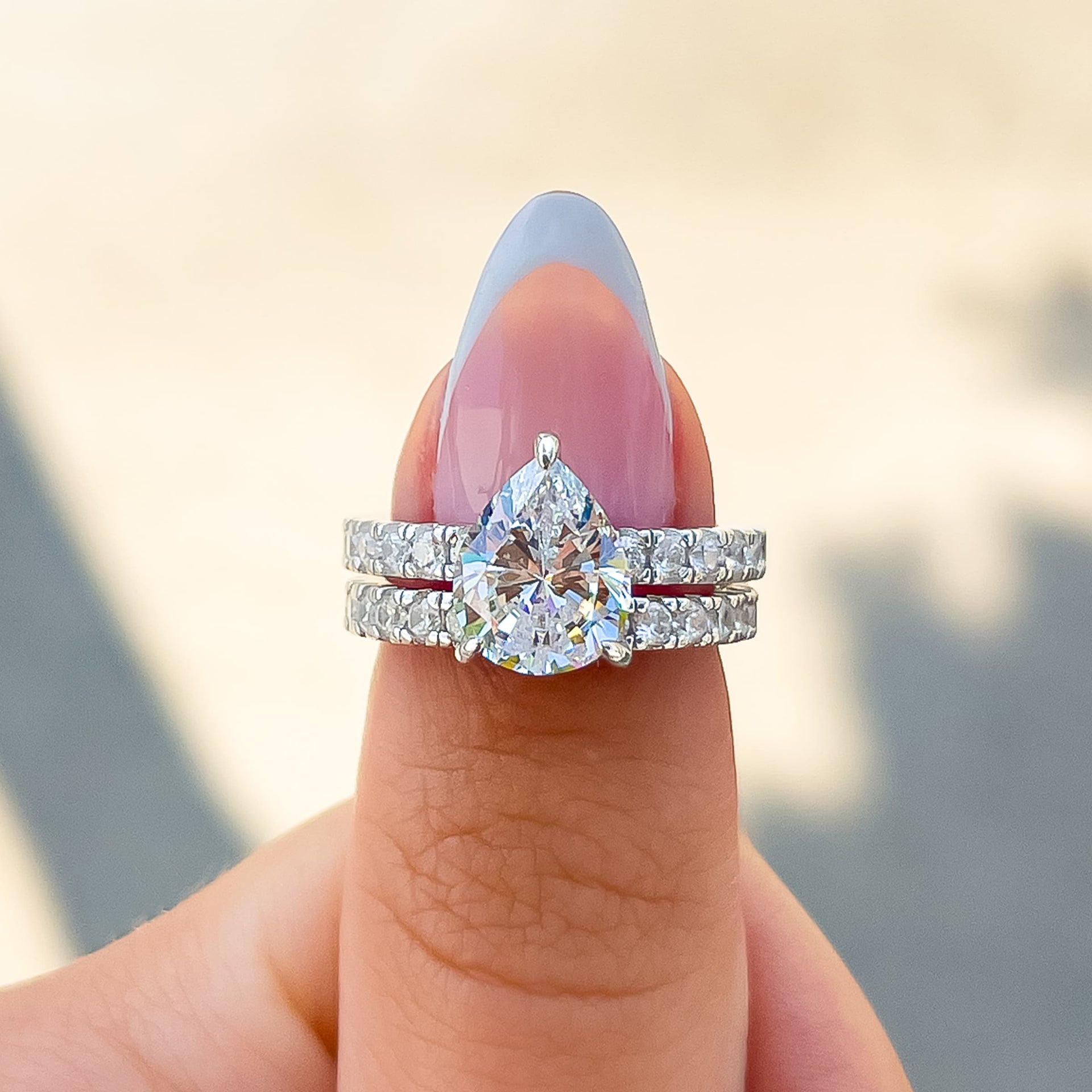 Stunning 3.0 CT Pear Moissanite Engagement Ring in Pave Design 9