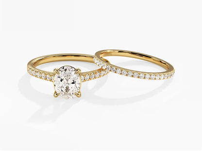 1.50 CT Oval Cut Moissanite Pave Bridal Ring Set with Round Half Eternity Wedding Bands 1