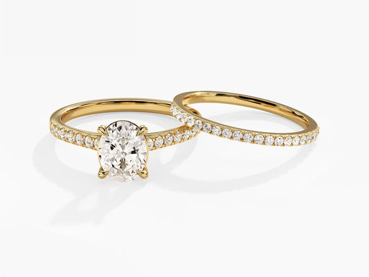 1.50 CT Oval Cut Moissanite Pave Bridal Ring Set with Round Half Eternity Wedding Bands 1