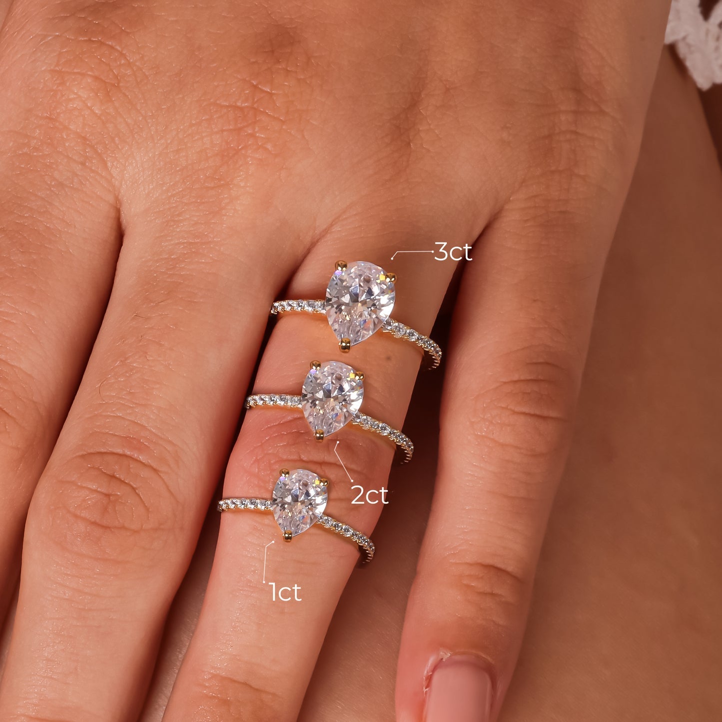 Stunning 1.0 CT Pear Moissanite Engagement Ring with Hidden Halo & Pave Design 4